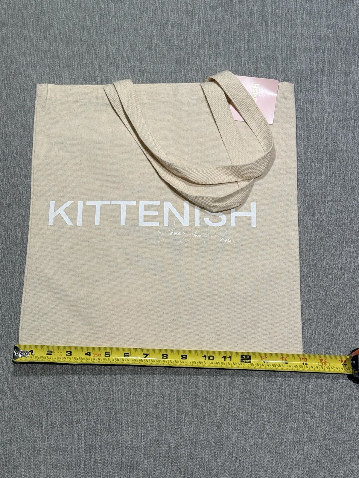 Kittenish Beige Canvas Foldable Reusable Shopping Bag Medium Text Pattern