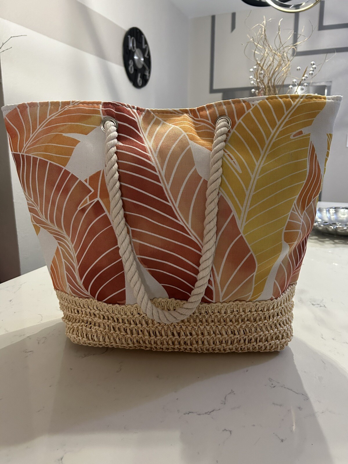 Tropical Large Beach Tote Shop Bag Handbag Straw Travel