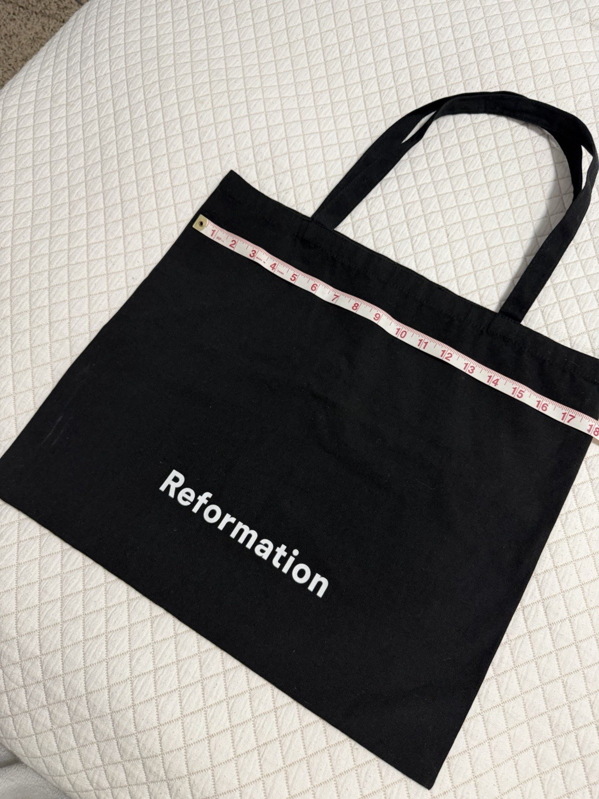 Reformation Black Reusable Tote Bag Solid Plain 17×16 in, Width 6 in