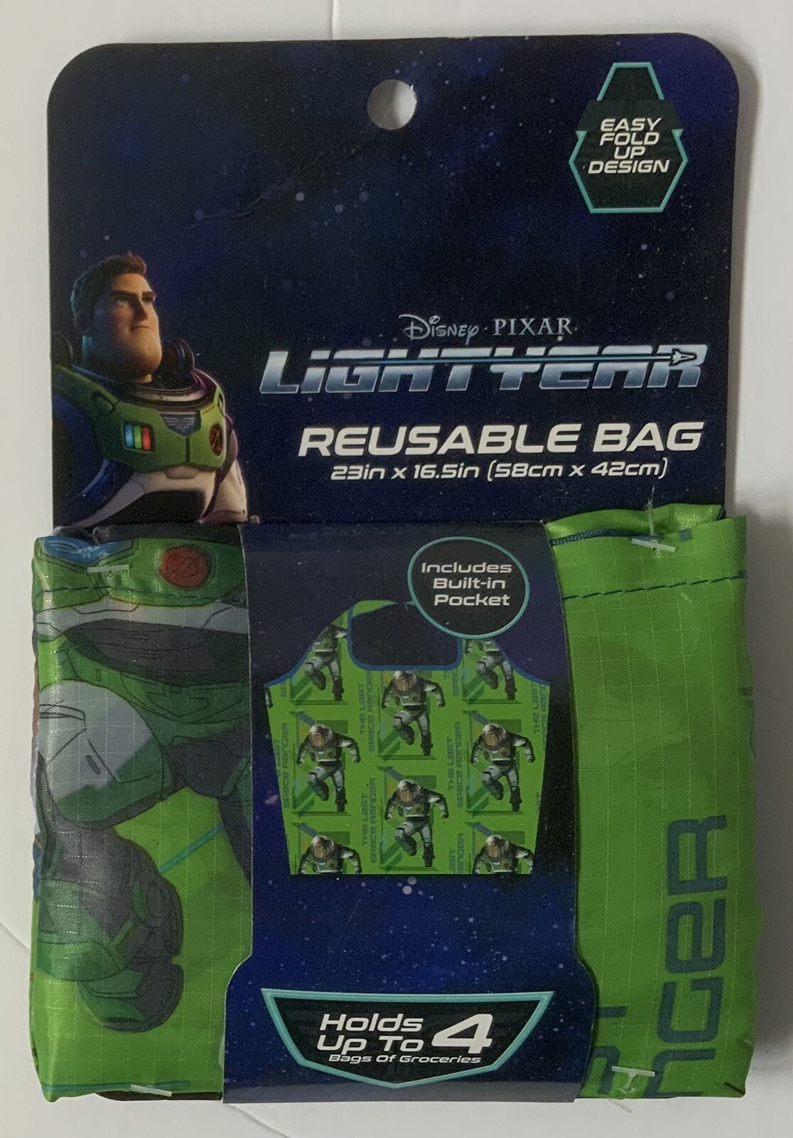 Disney Pixar LIGHTYEAR Reusable Grocery Bag 23″ x 16.5″ Pocket Easy Fold Up (A)