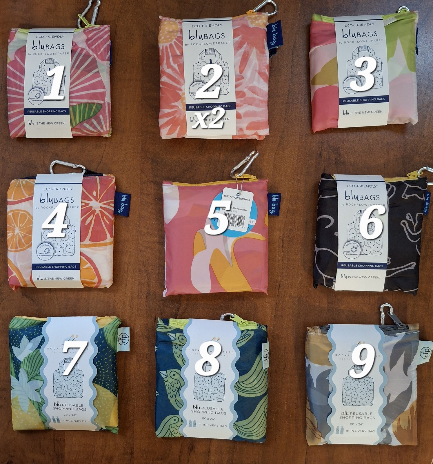 Asst. Blu Bags- Reusable Shopping Bags – 9 Different Designs (10 Bags Available)