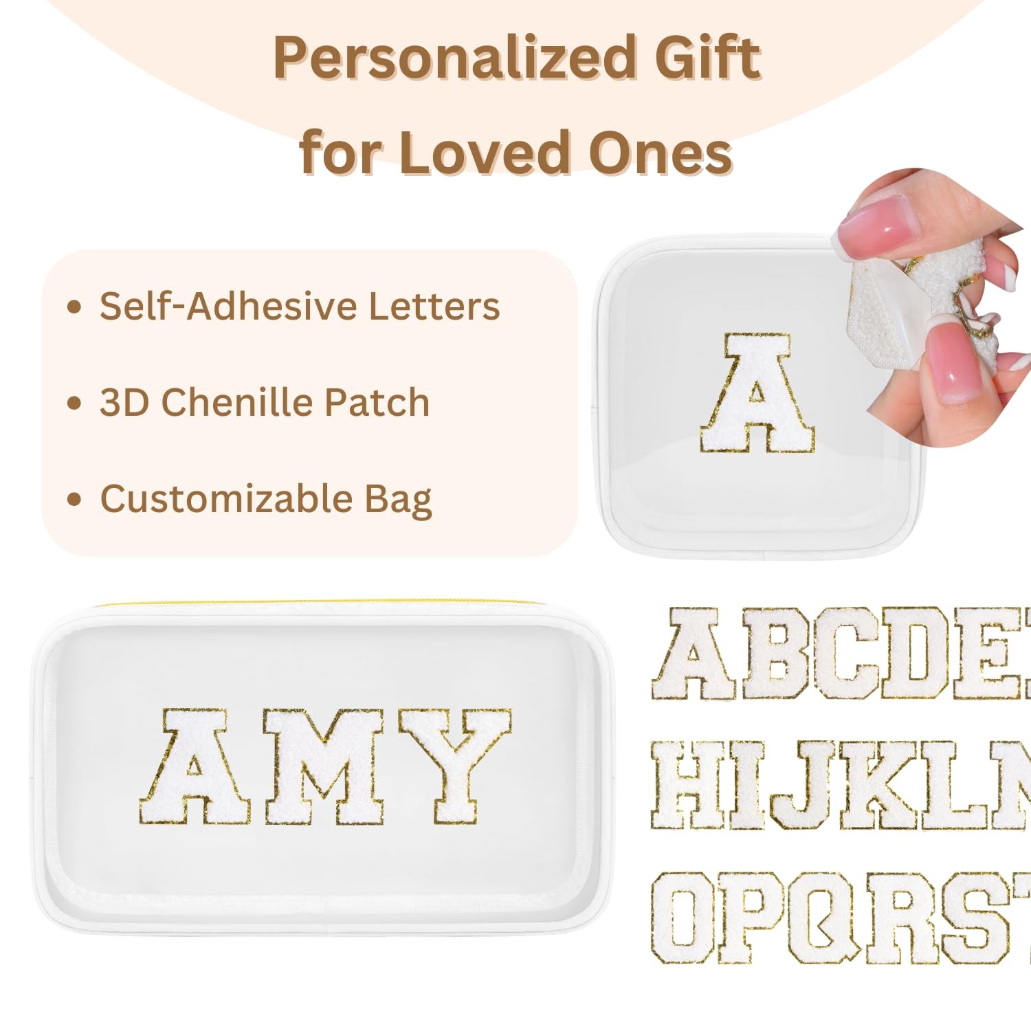 GODEAGLE Personalized Travel Makeup Bag Set, 2PCS Toiletry & 26 White