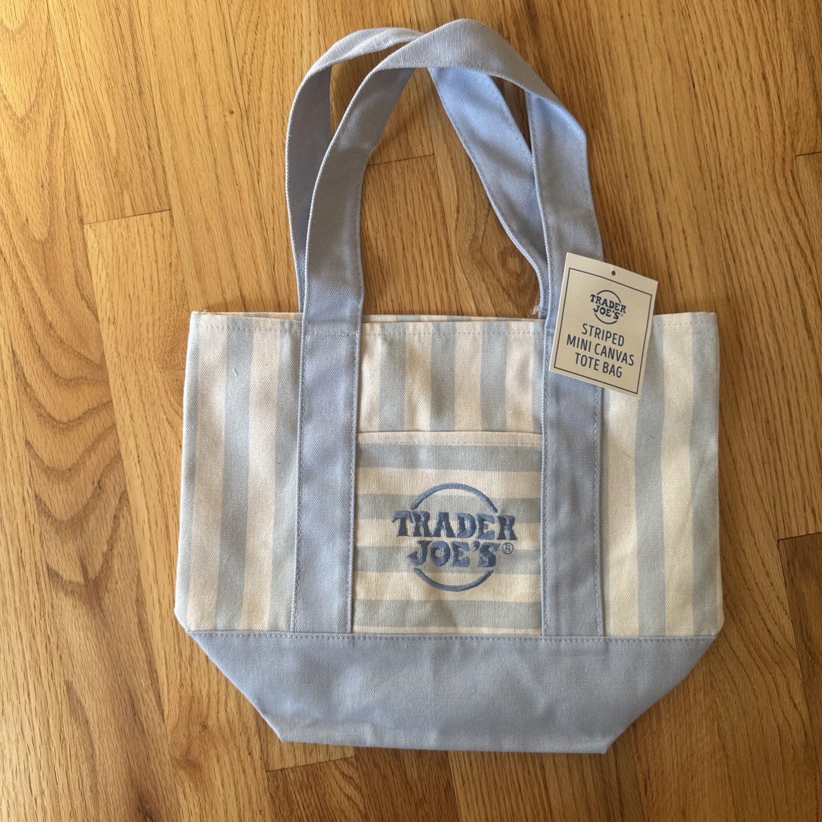 (NEW WITH TAGS) Trader Joe’s Limited Mini Canvas Striped Tote Bag Light Blue US