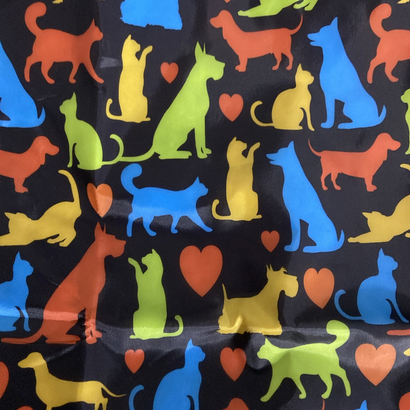 1884 Brand Nylon Fabric Reusable Tote Bag Dogs Cats Black Multicolor 16″ X 16″