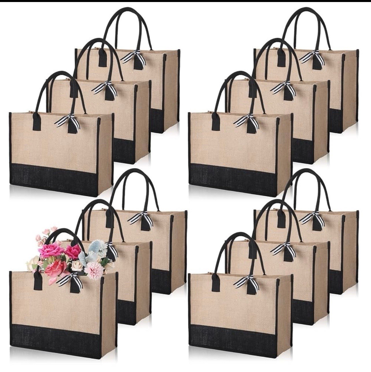 12 Pieces Burlap Tote Bags Set Jute Tote Bag with Handles Initial Canvas Beac…