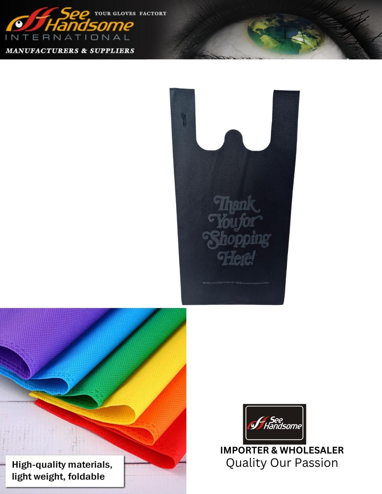 Non woven Grocery, Retail T-shirt Shopping Reusable Bags 750 -1000 Bags- 40 GSM