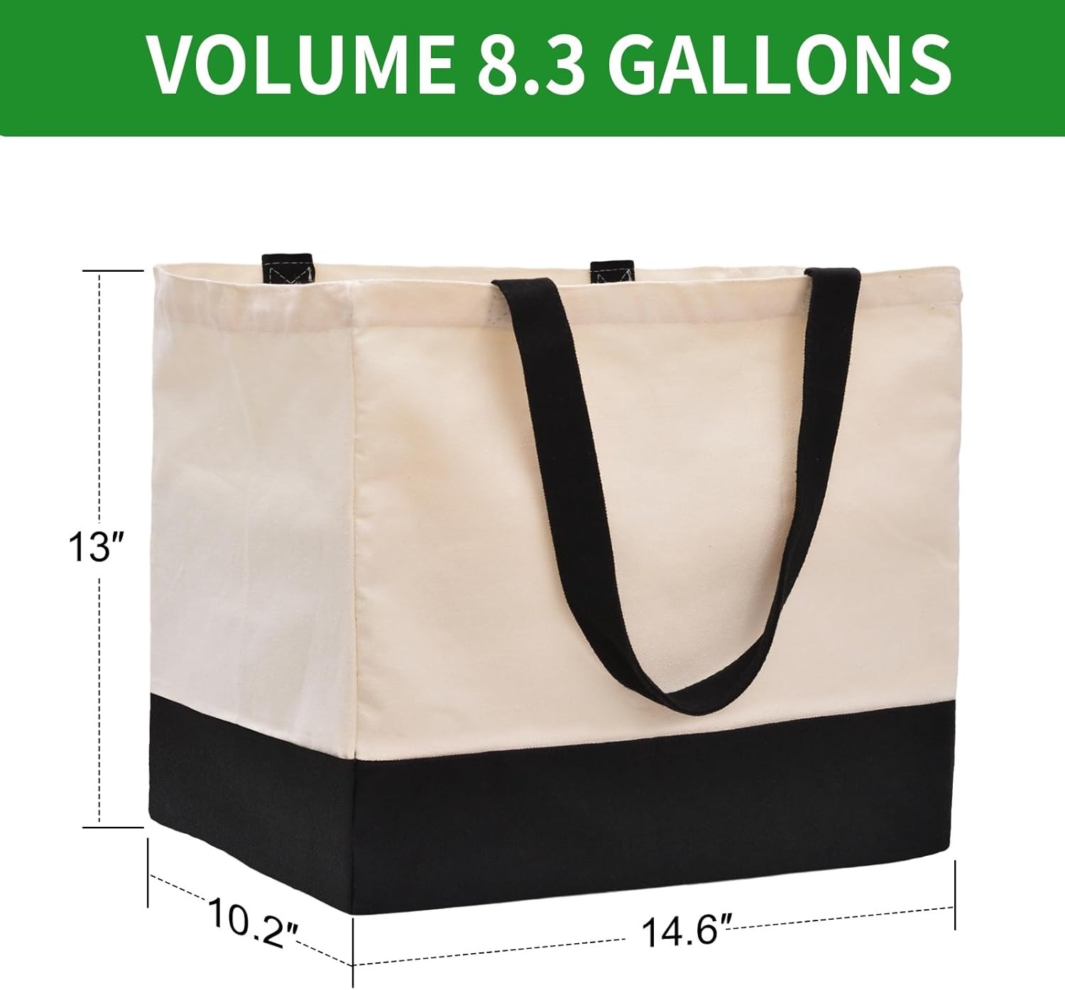 Heavy Duty Canvas Reusable Grocery Bags – 8.3 Gal Foldable Large Tote with