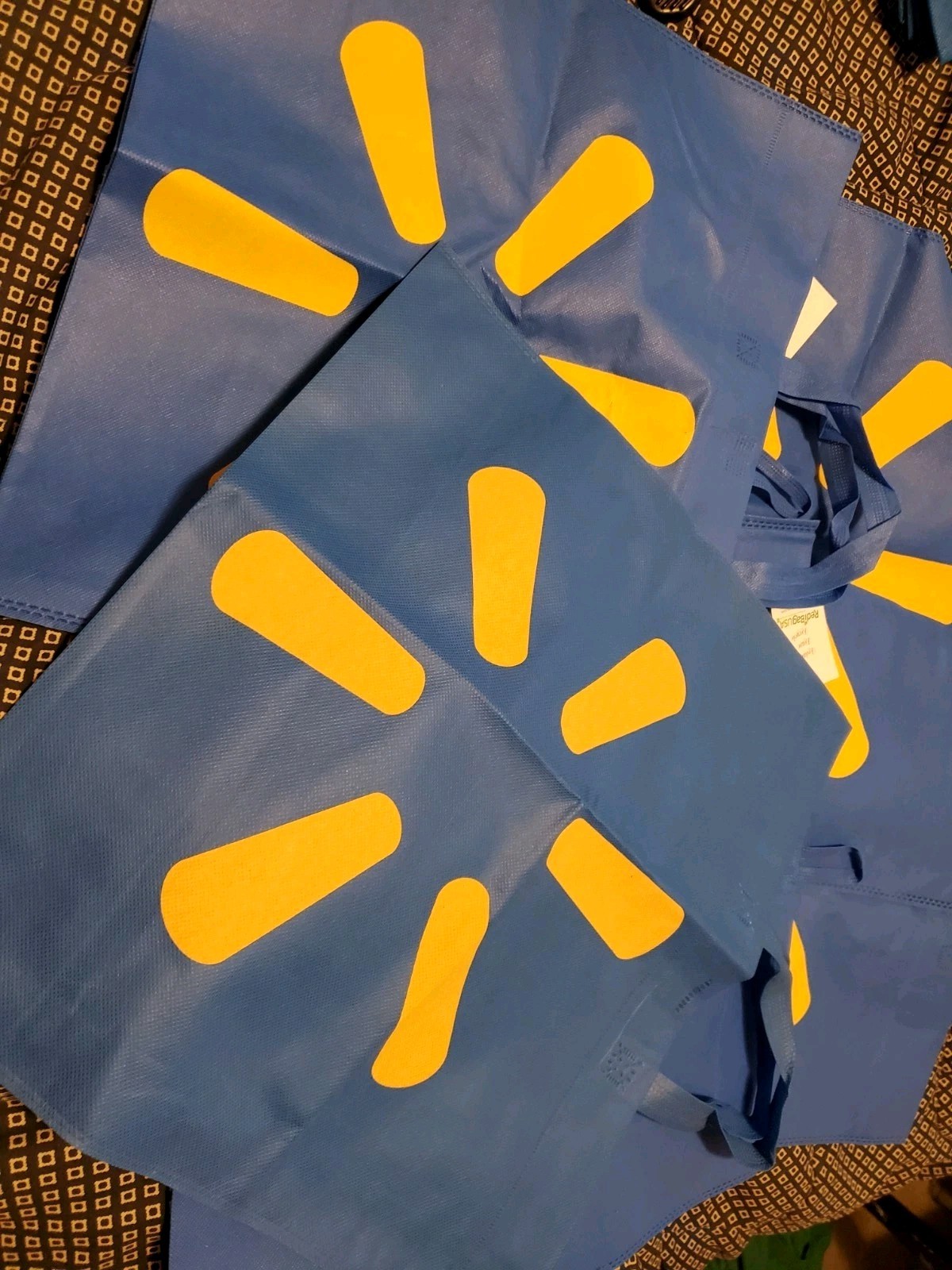 10 Lot New XLarge Walmart Reusable Shopping Bags Set Blue Crafts Tools 18″ X 17″