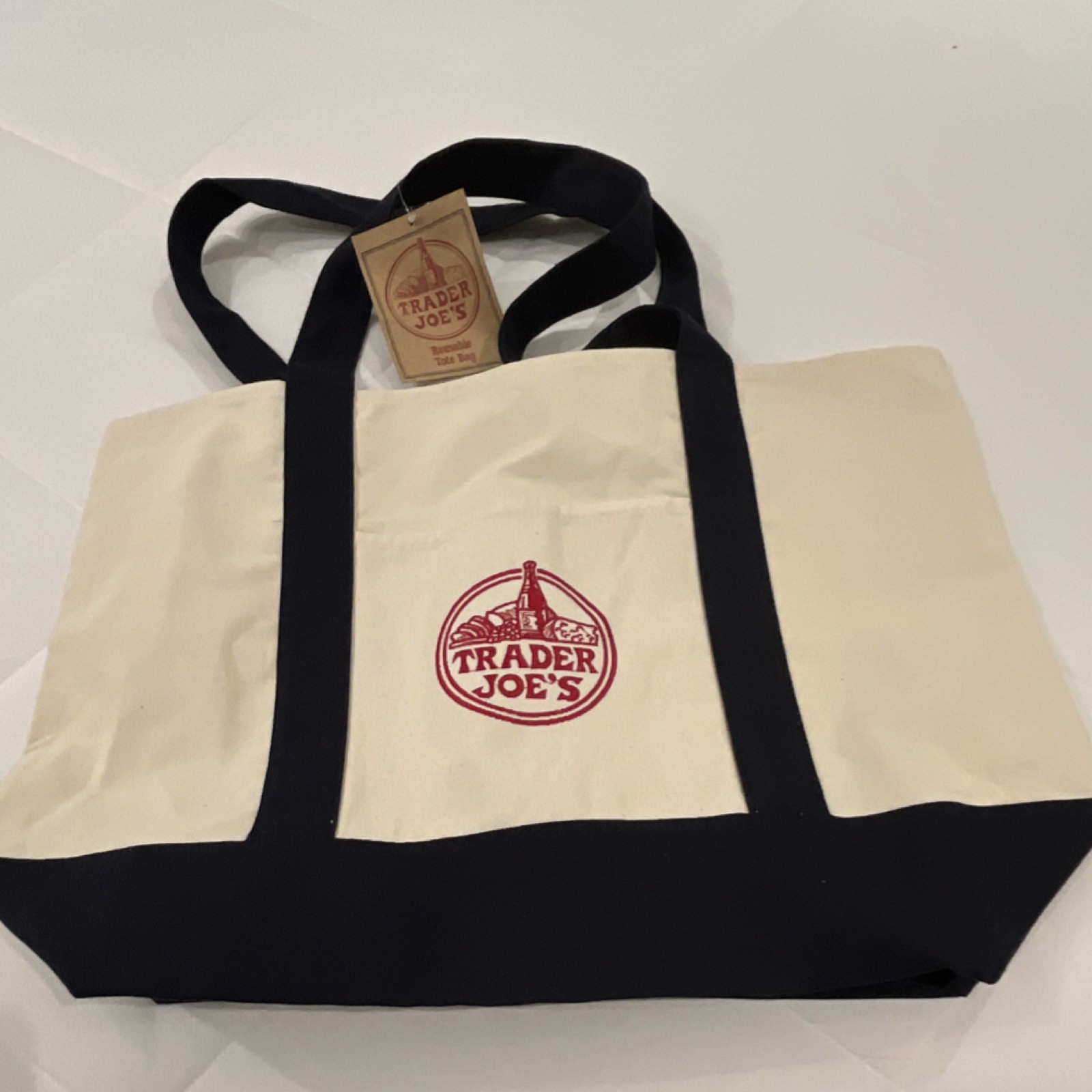 Trader Joe’s Canvas Reusable Shopping Bag Beige & Black Tote