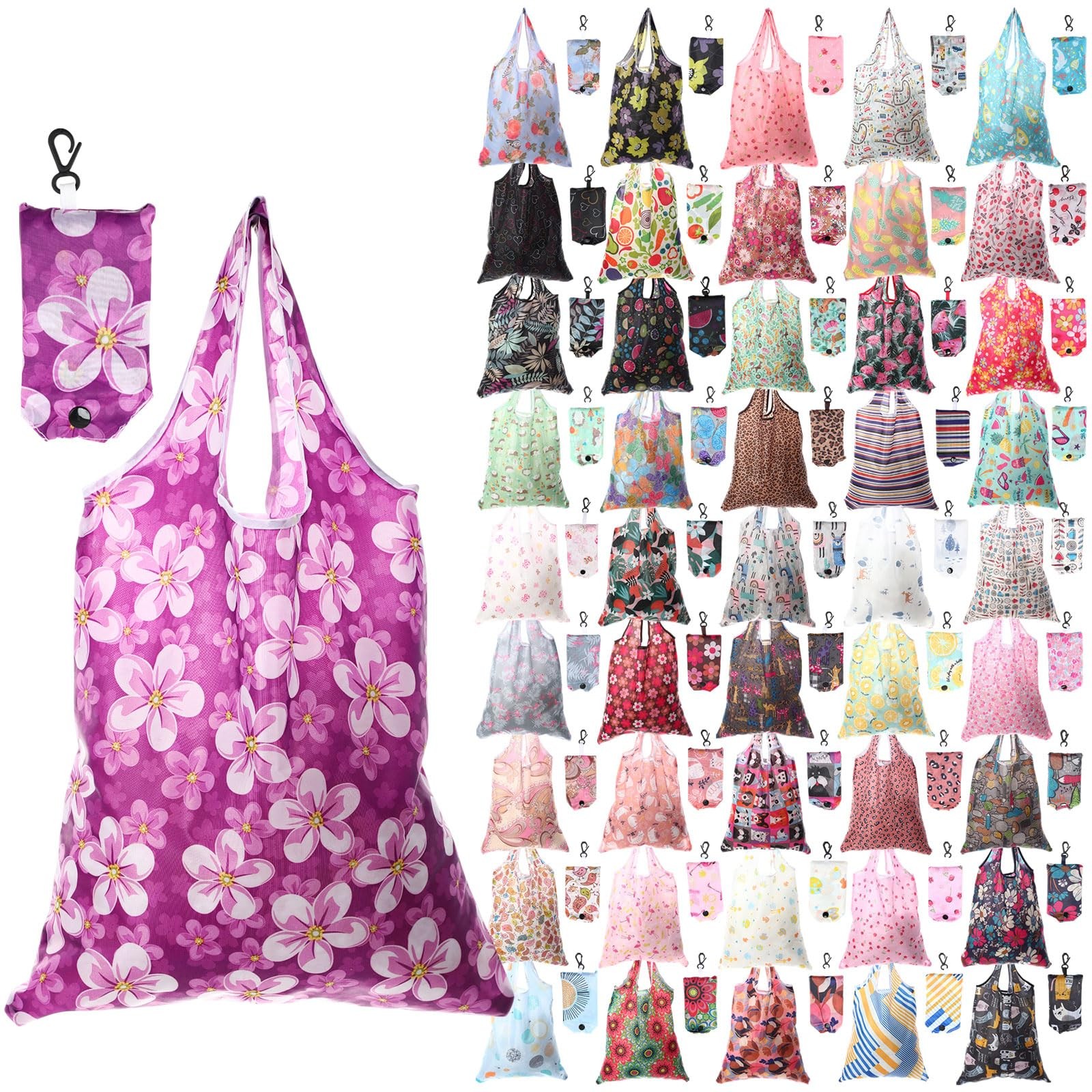 46 Pcs Foldable Reusable Grocery Bags Bulk Machine Washable Waterproof Shoppi…