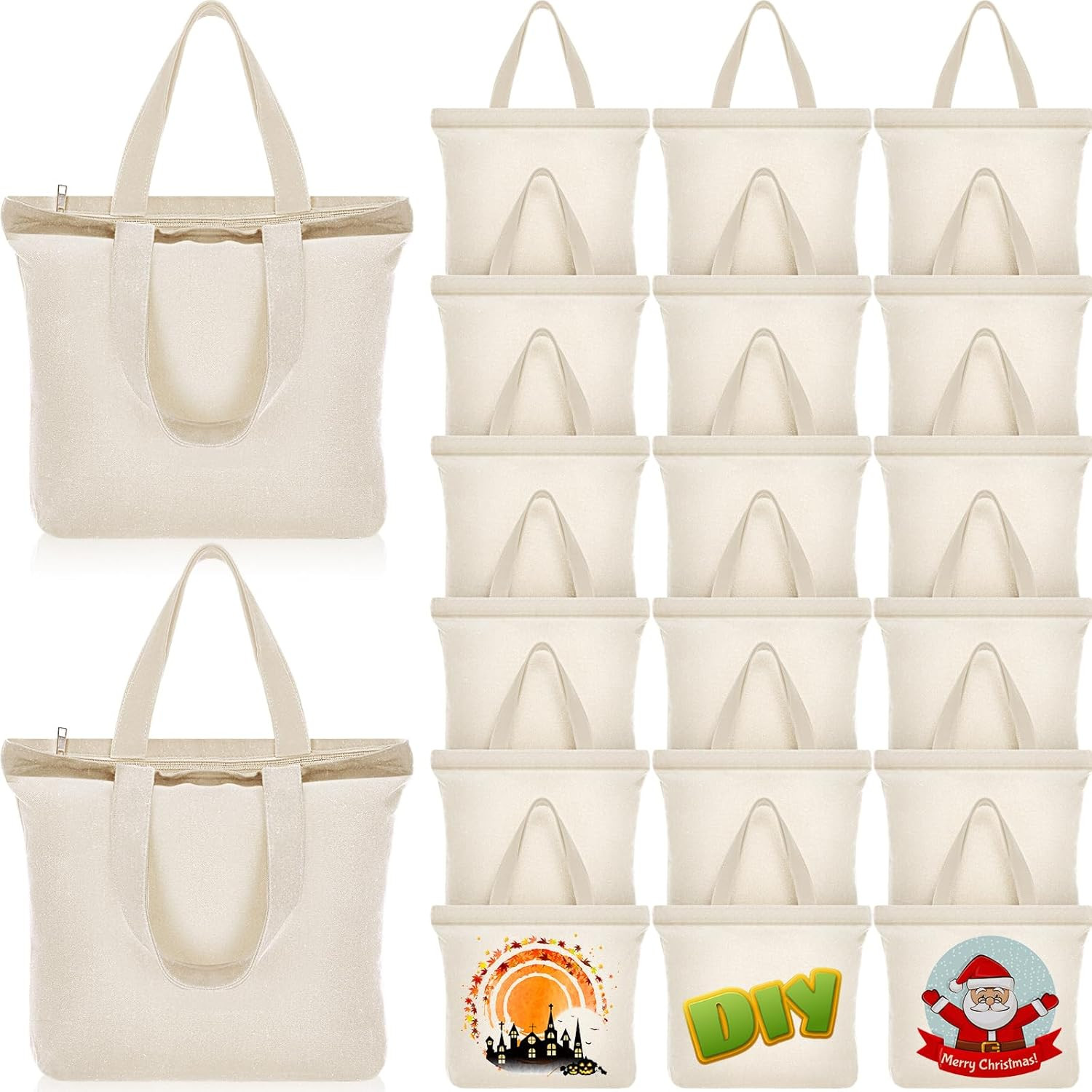 20 Pcs Canvas Tote Bags Bulk 16.5X13.4” Blank Cotton Canvas Bag with Zipper Han