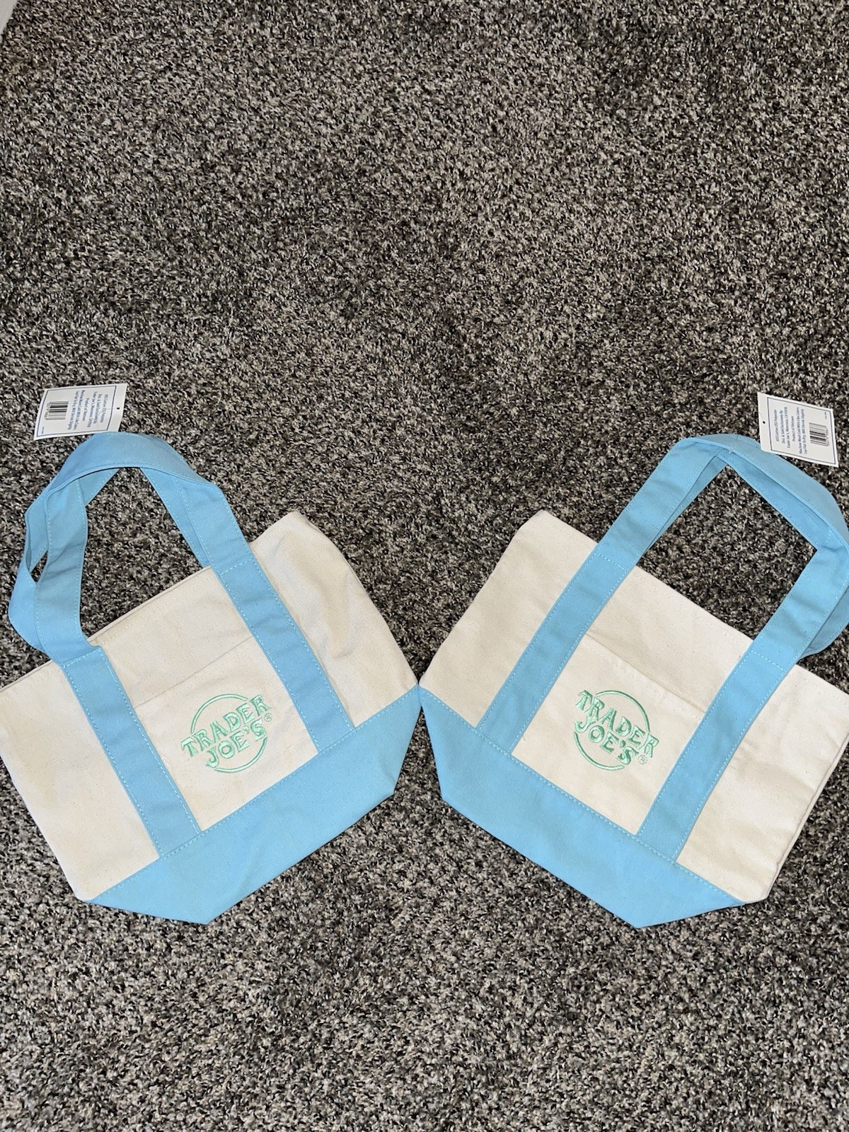 Trader Joe’s Foldable Canvas Reusable Shopping Bags Set of 2 Blue & Beige