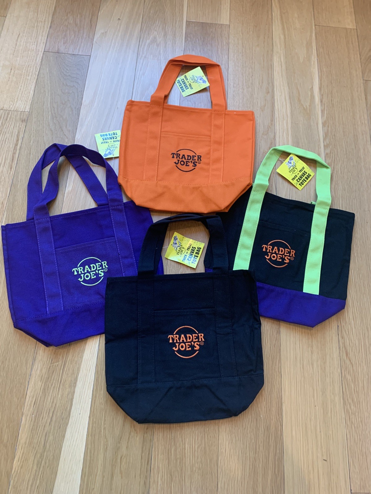 LOT Of 4 Limited Trader Joe’s Mini Halloween Canvas Tote Bags complete set nwt