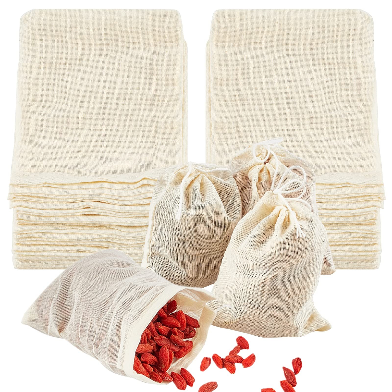 TUZAZO 50 Pack Reusable Tea Bags, Natural Unbleached 3 x 4 inch, Nature color