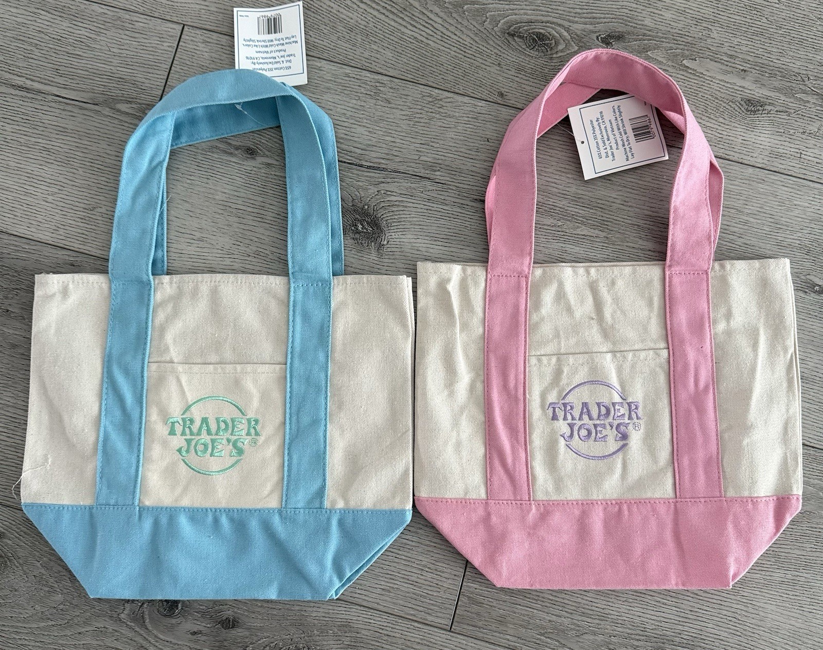 Spring 2026 Trader Joe’s Mini Pastel Canvas Tote Bag Set Of 2 NWT IN HAND