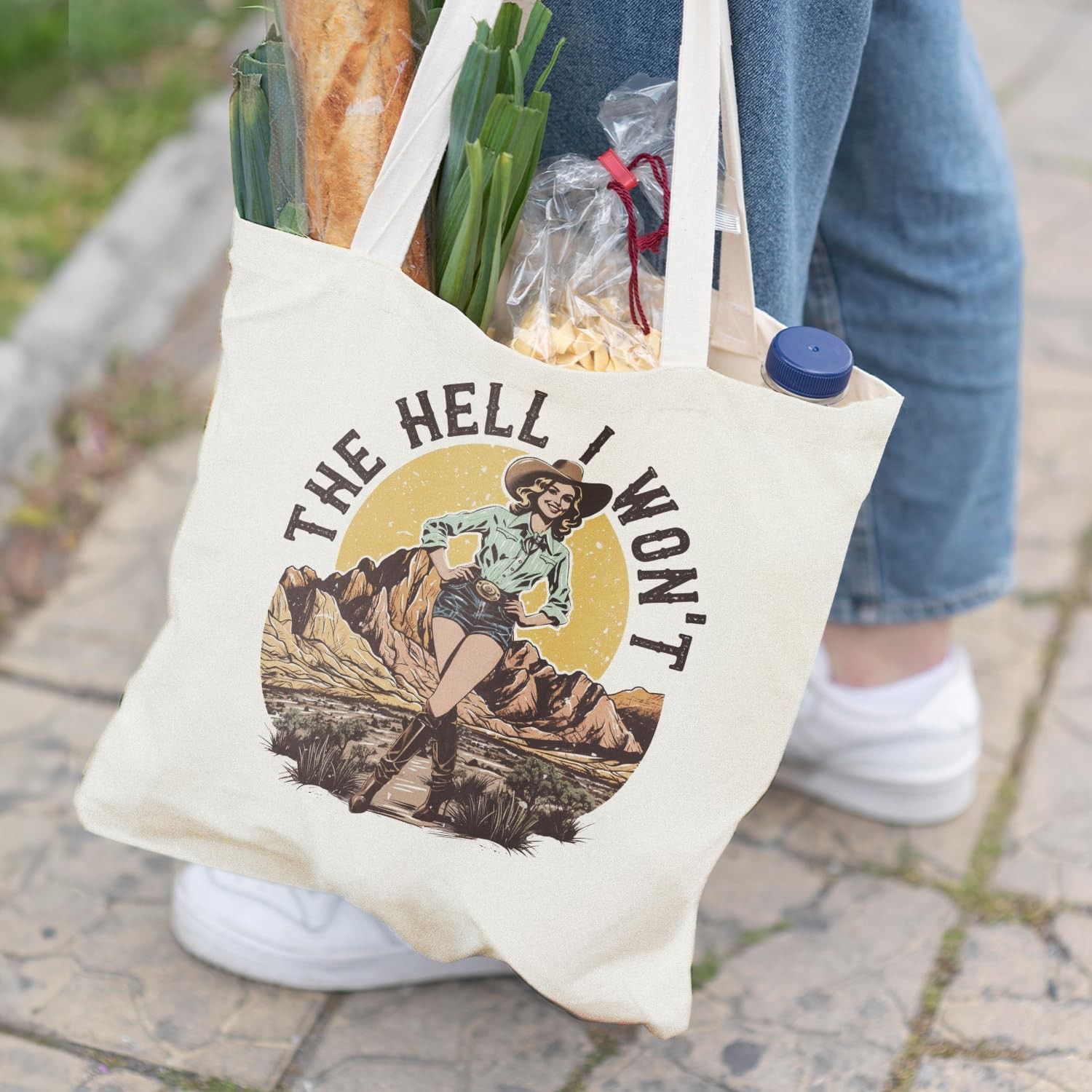 Vintage Boho Western Tote Bag, Country Western Cowgirl Canvas Tote Bags for W…