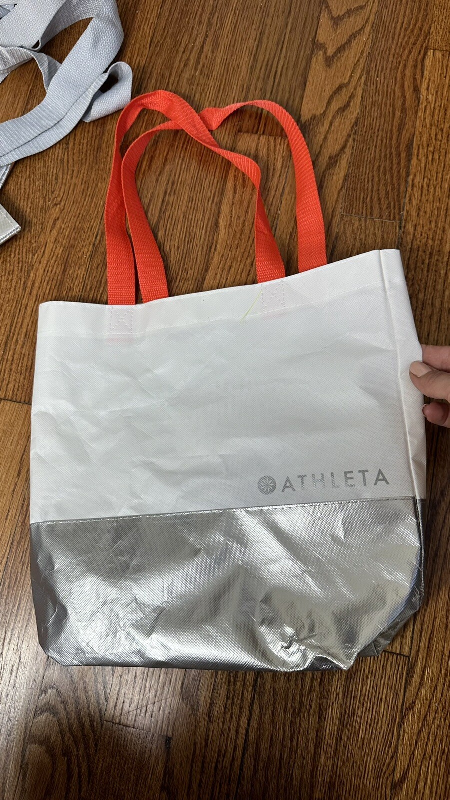 ATHLETA Lot Totes Silver White Red Reusable Shopping Bag 18″ X 17″