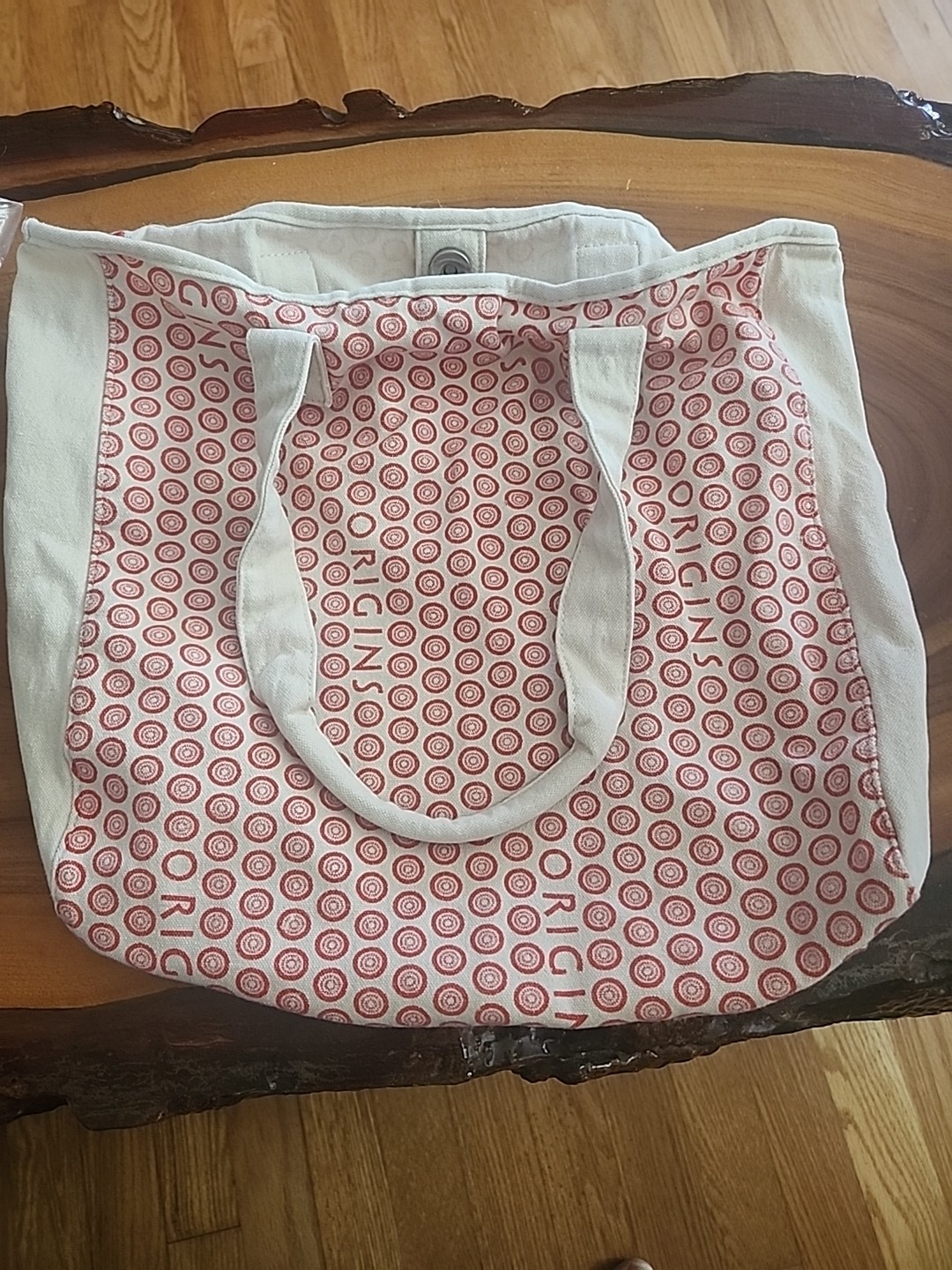 Origins Tote Bag Red And White Grocery Bag 14 × 14 100% Recycled Cotton