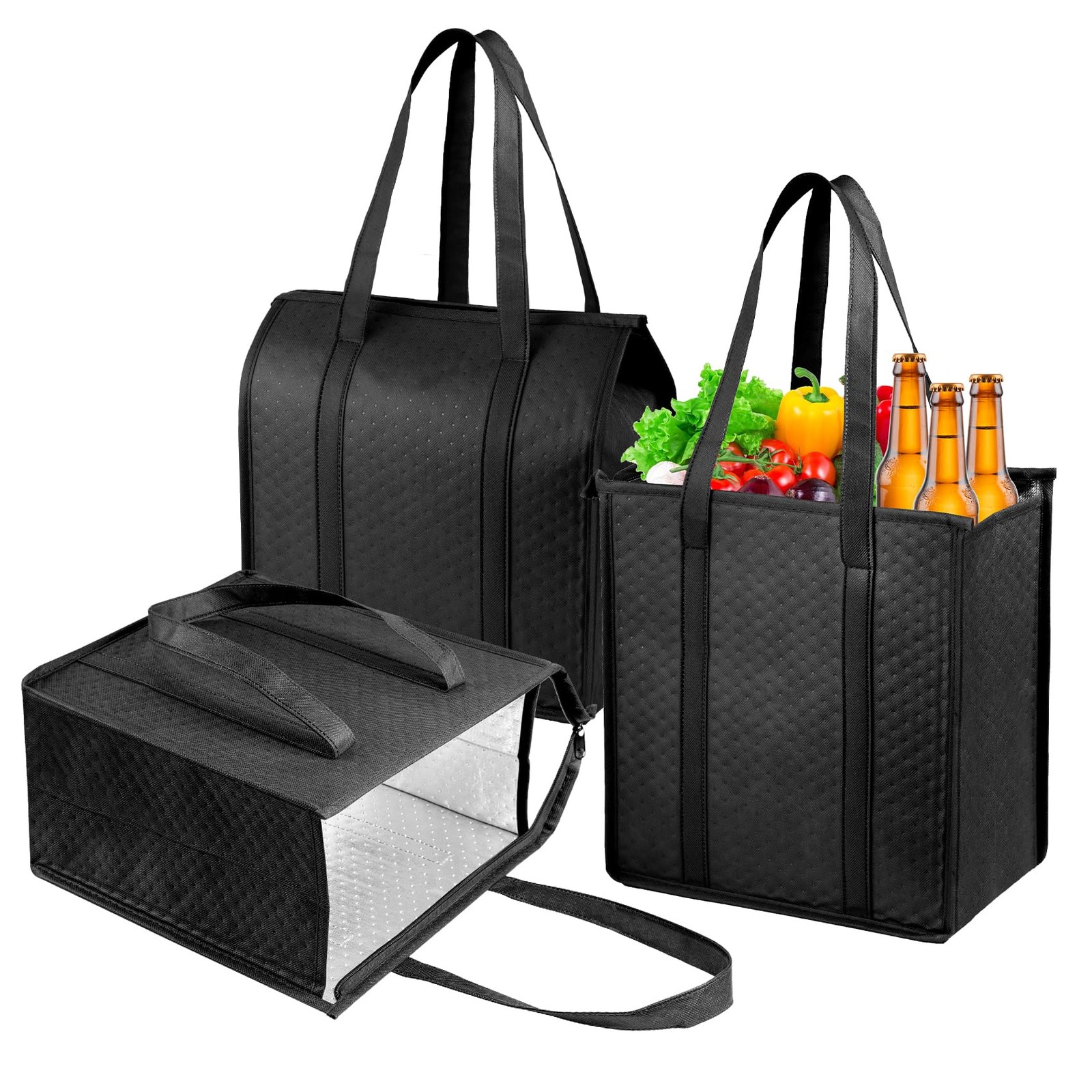 3pcs Insulated Grocery Bags with Zippered Top for Frozen Food Shopping Grocer…