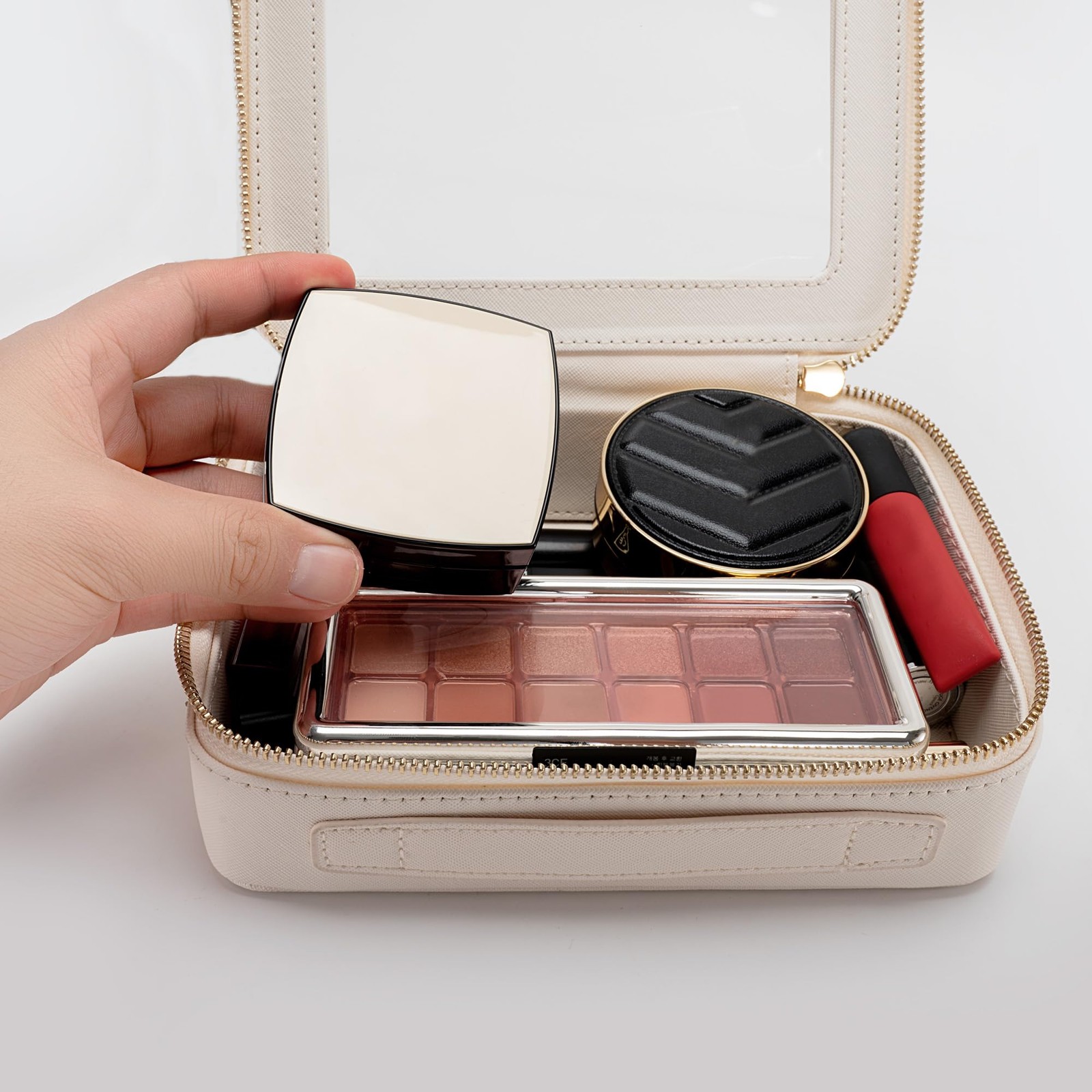 Aveniee Clear Makeup Bag Organizer, Travel Toiletry Middle, Off-White