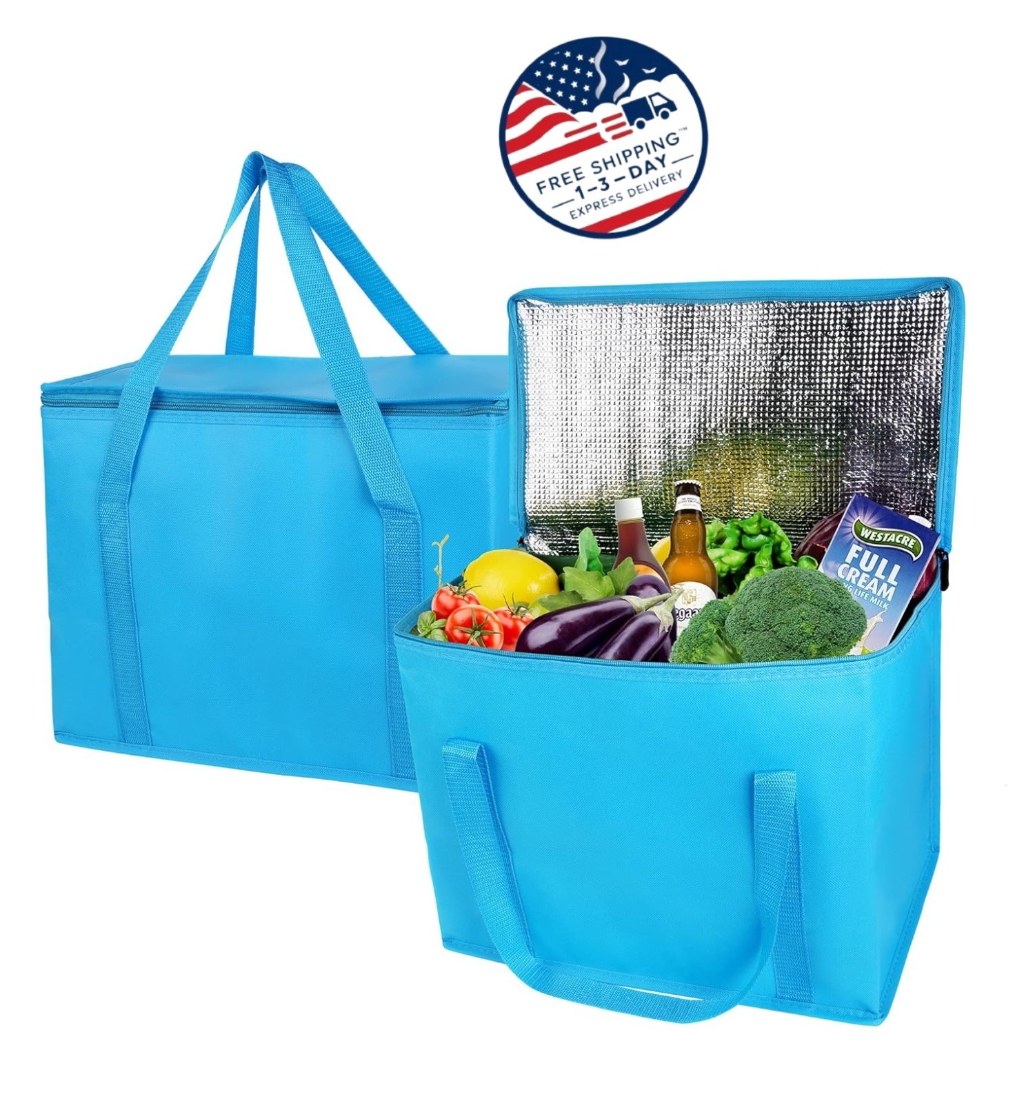Bolsa de compras con aislamiento adicional (paquete de 2), grande, reutilizable