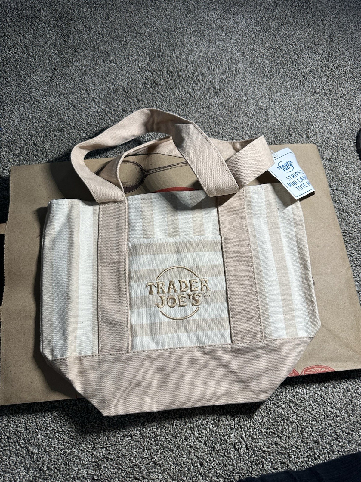 Trader Joe’s Mini Pastel Stripe Canvas Tote Bag Limited Edition Beige/Tan ⭐️NEW