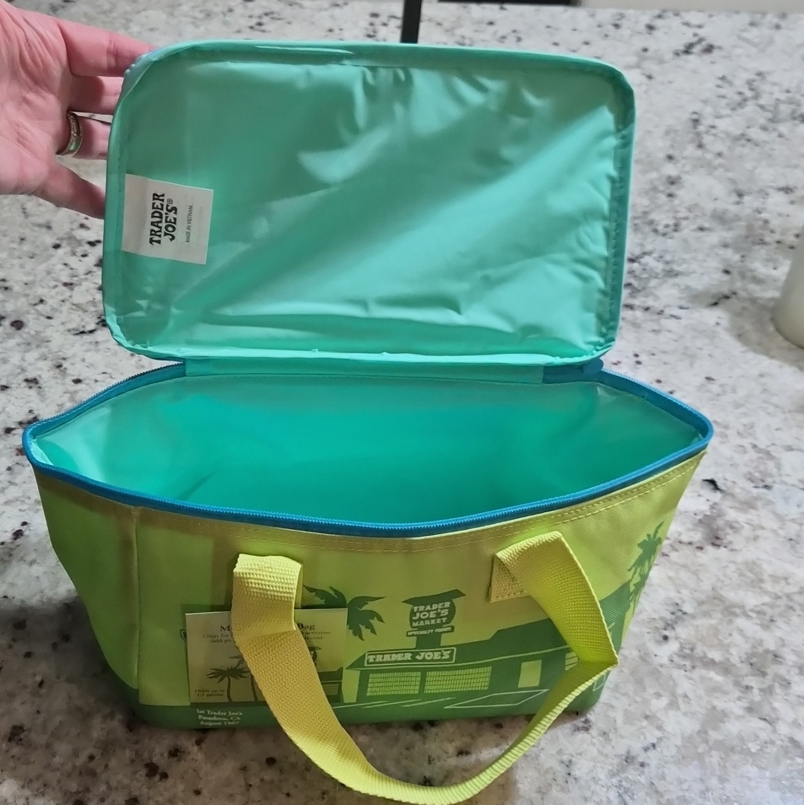 Trader Joe’s Mini Insulated Reusable Shopping Bag Green Yellow Blue 2026