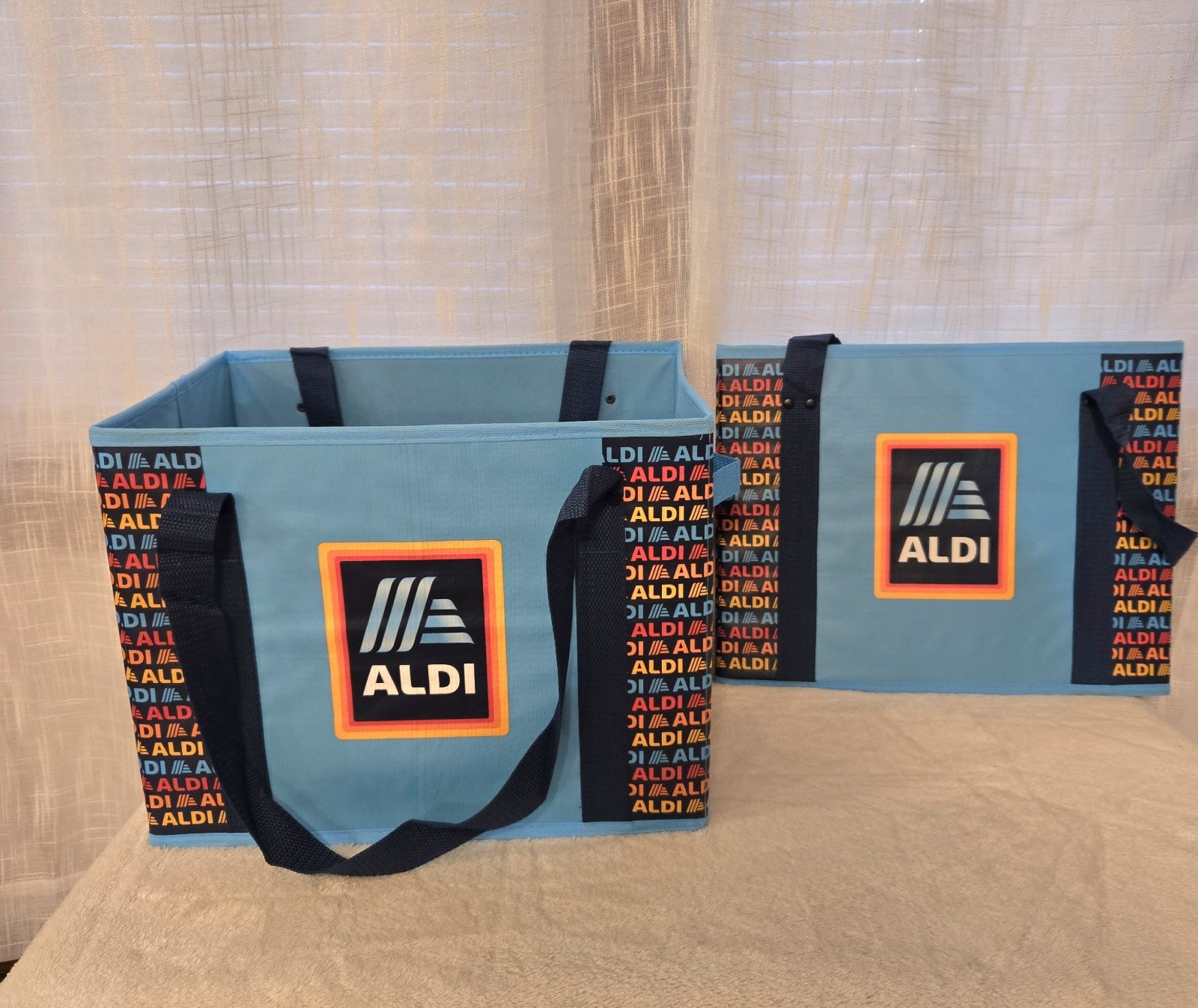 ALDI 2 Collapsible Box Bags 14x10x11 Blue Navy Rainbow