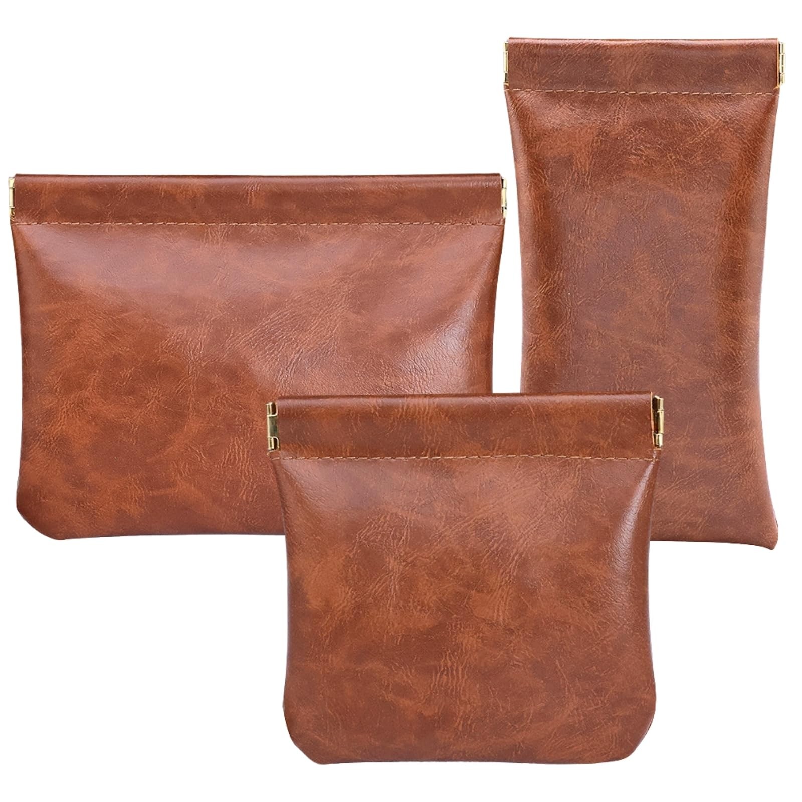 ZJO Leather Pouch for Purse, 3PCS Snap Closure Makeup Bags brown