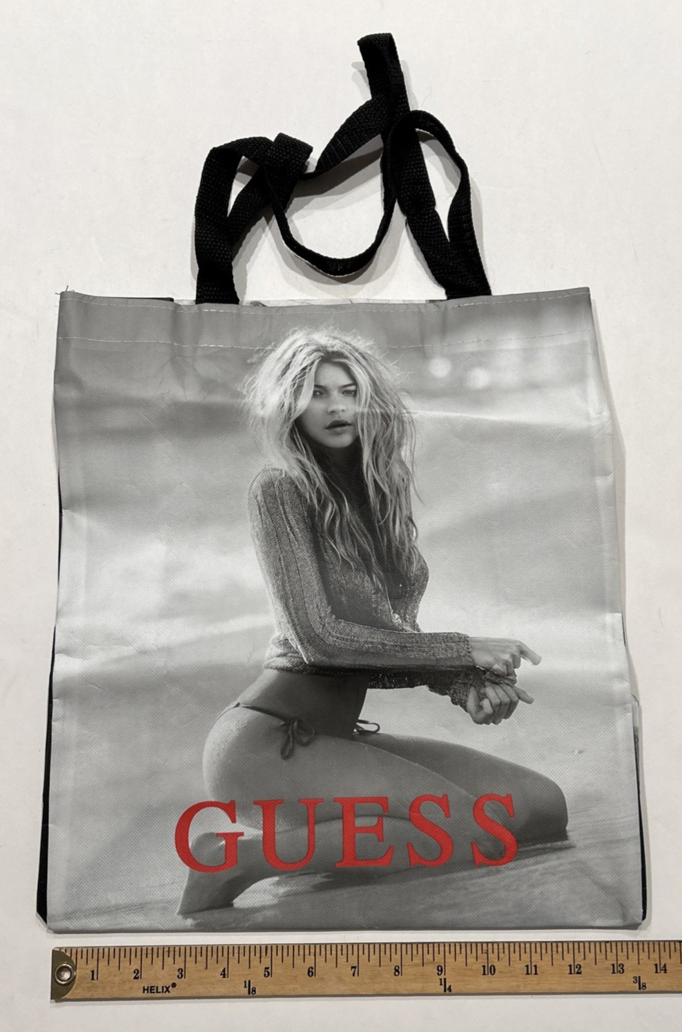 GUESS Reusable Tote Shopping Gift Bag 15” X 14” X 5” DOUBLE SIDED MODEL PHOTOS