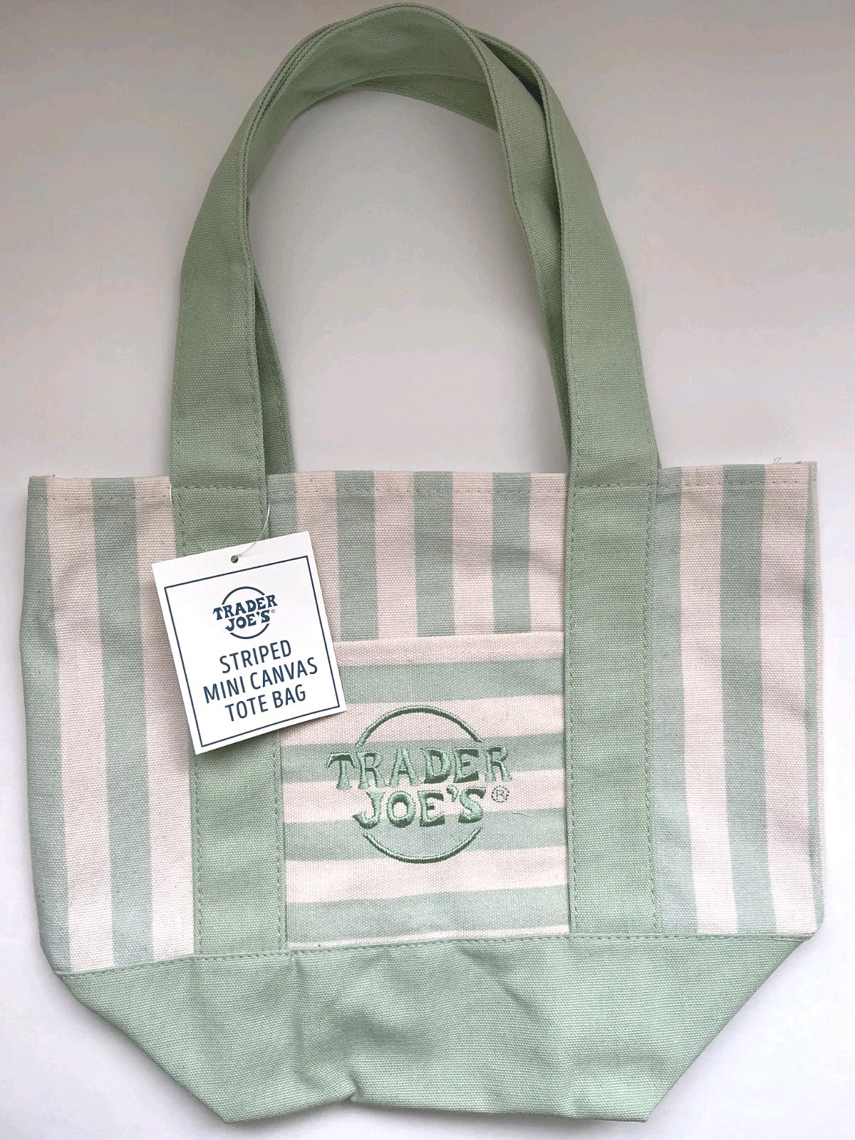 Trader Joe’s Pastel Striped Mini Canvas Tote Bag Limited 2026 in Green