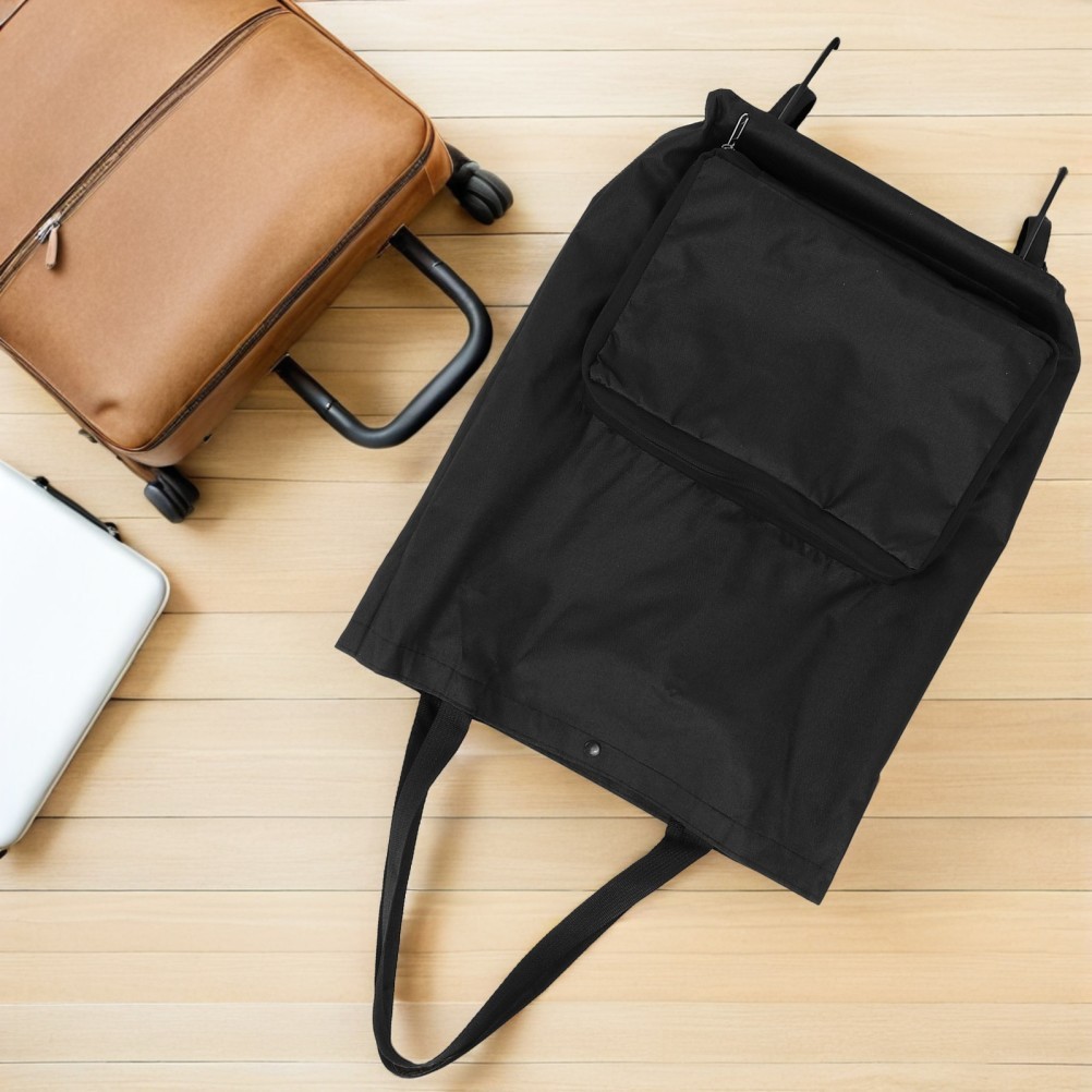 Portable Folding Shopping Bag with Wheels Lightweight Black Oxford Fabric Tote