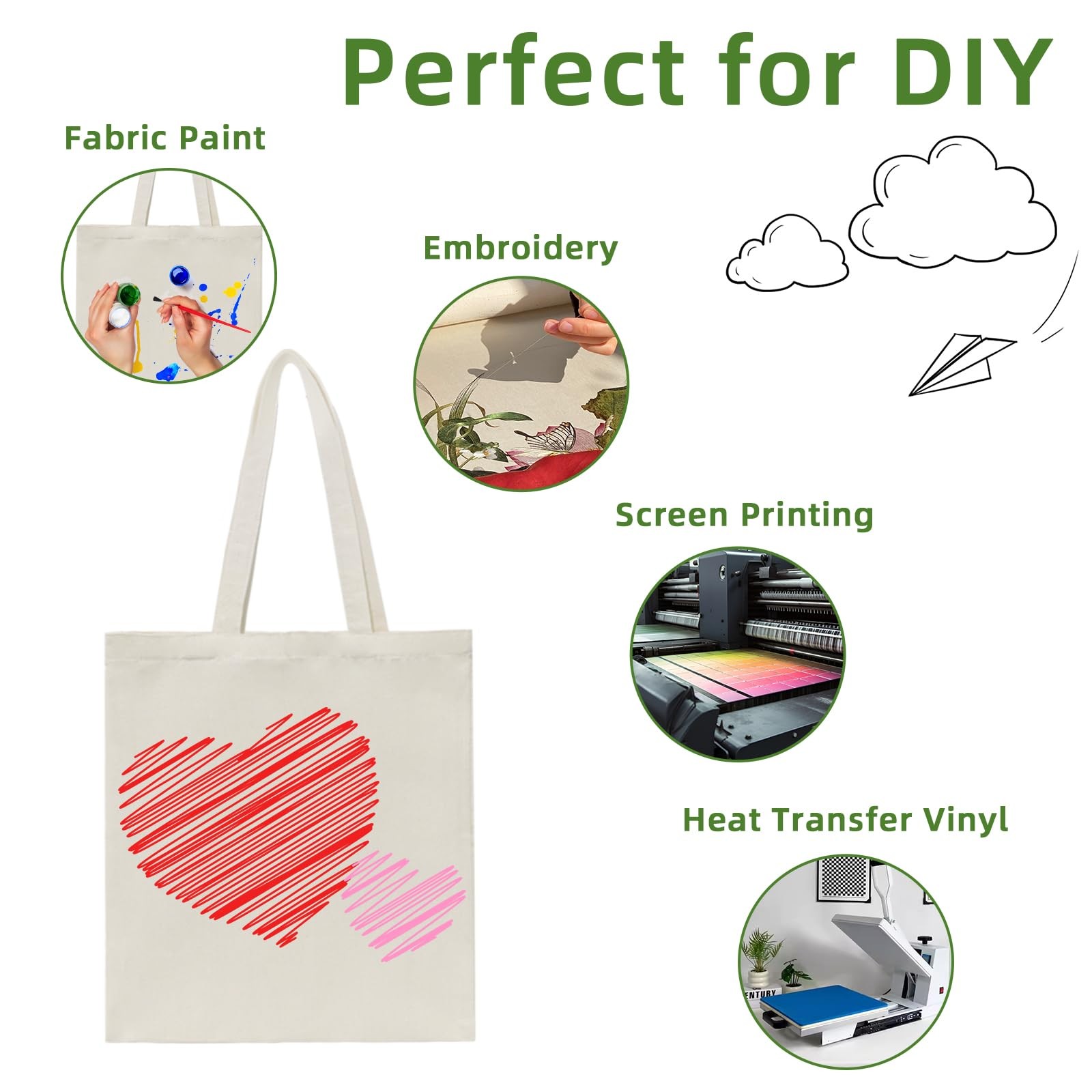 24 Pack Canvas Tote, Reusable Blank Canvas for Shopping,Grocery Bags,DIY Gift…