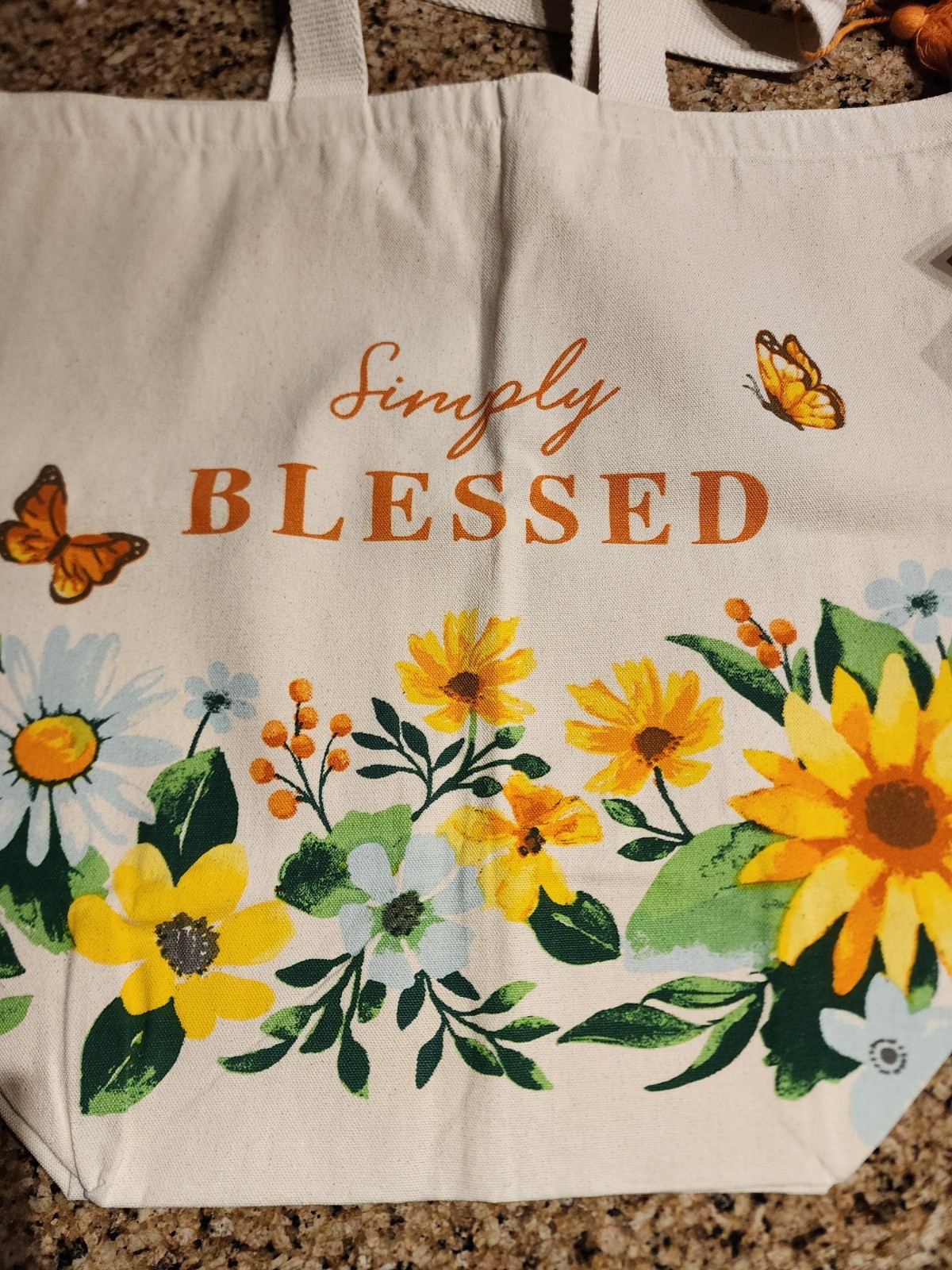 Canvas Tote Bag – Reusable – Simply Blessed – Butterfly – Sunflower – Bag