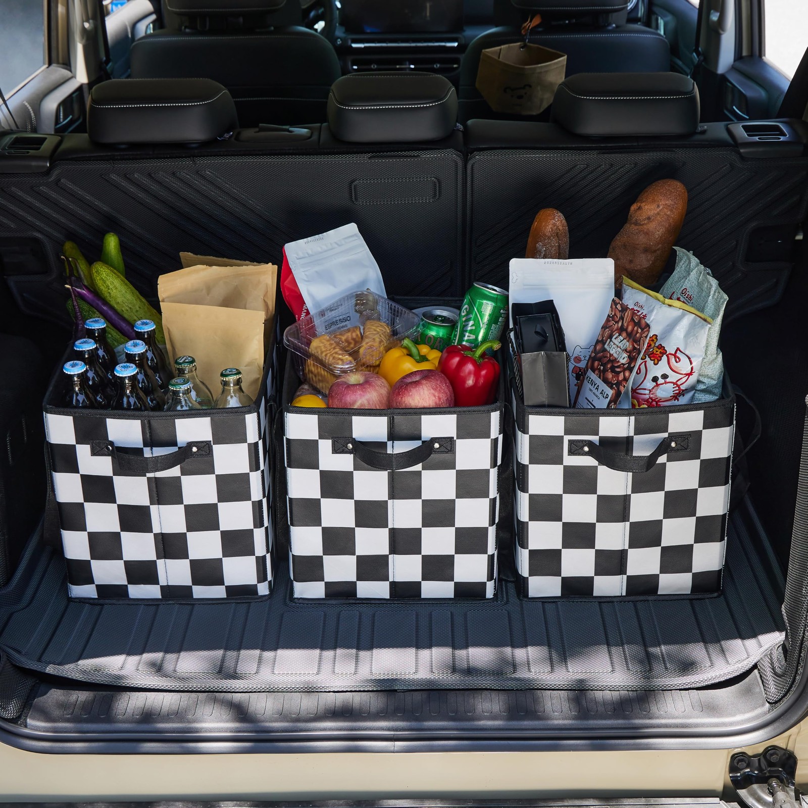 Checkered Reusable Grocery Bags Heavy Duty Black and White Checkerboard 3 Pac…