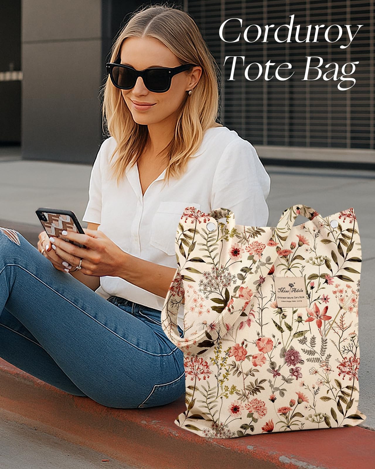 Miss Adola Corduroy Tote Bag for Women – Reusable Totes with One Size, Flower