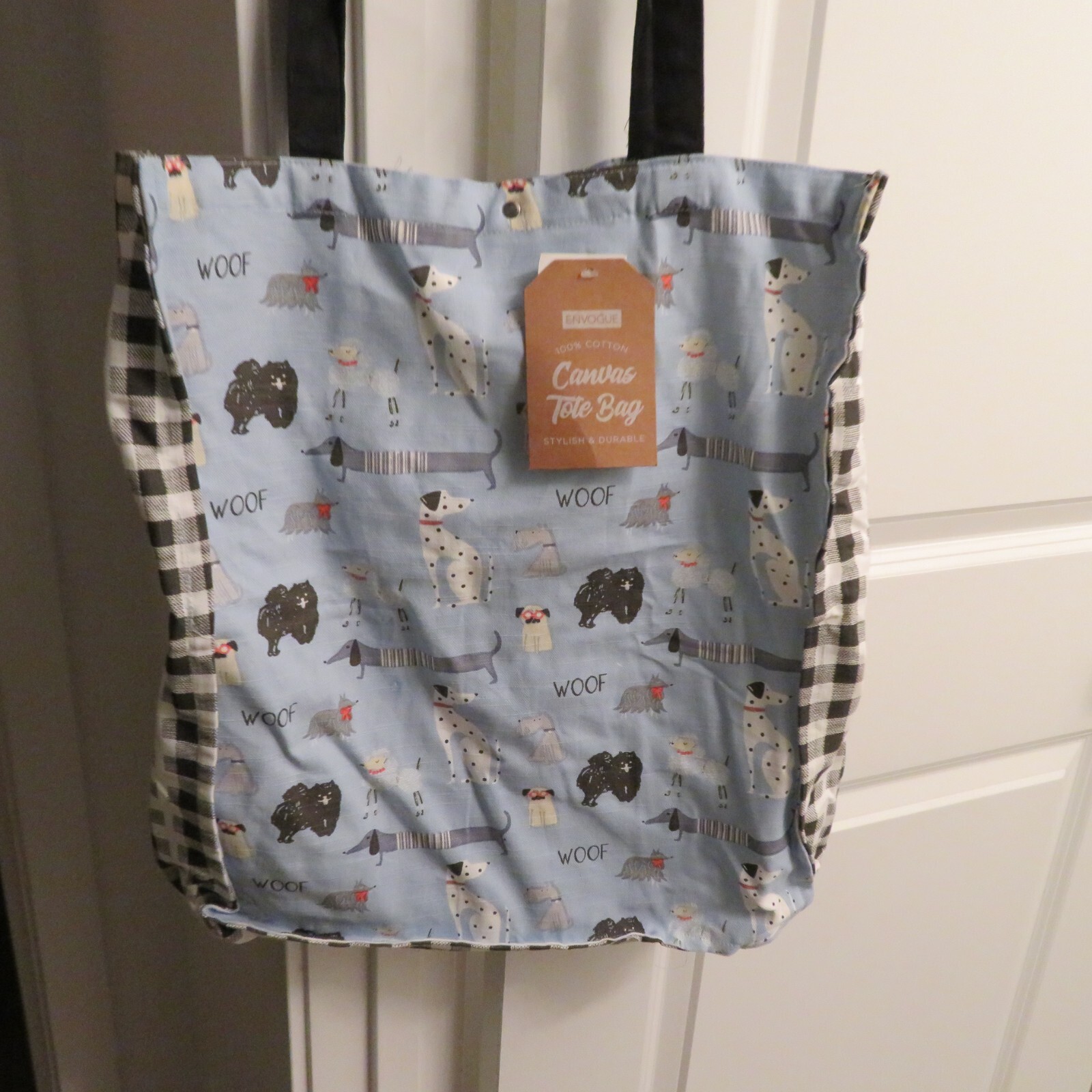 Envogue 100% Cotton Canvas Carrying Tote Bag Dogs Dachshund Poodle Woof NWT