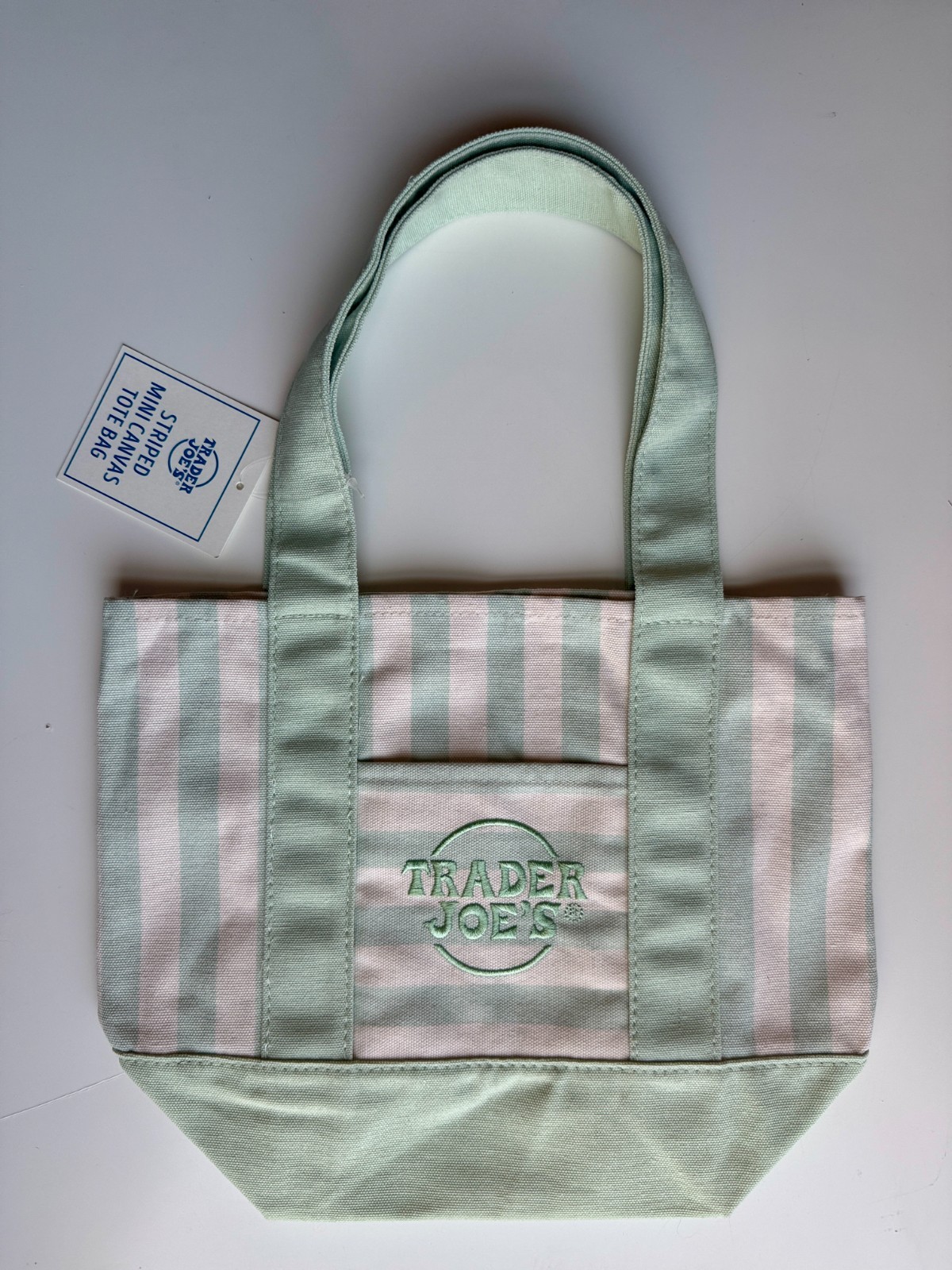 Trader Joe’s Striped Mini Canvas Tote Bag – Green – Summer 2026 Limited Release