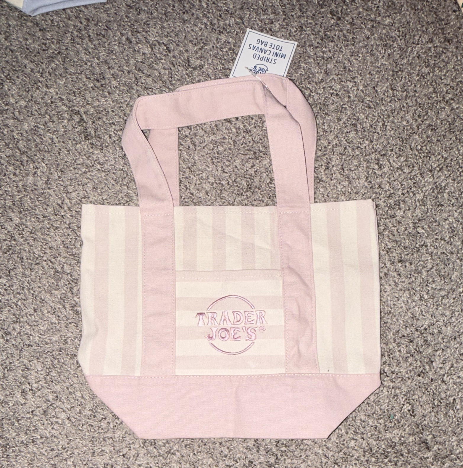 Trader Joe’s Reusable Tote Bag Pink/White Striped 10x6x10 in