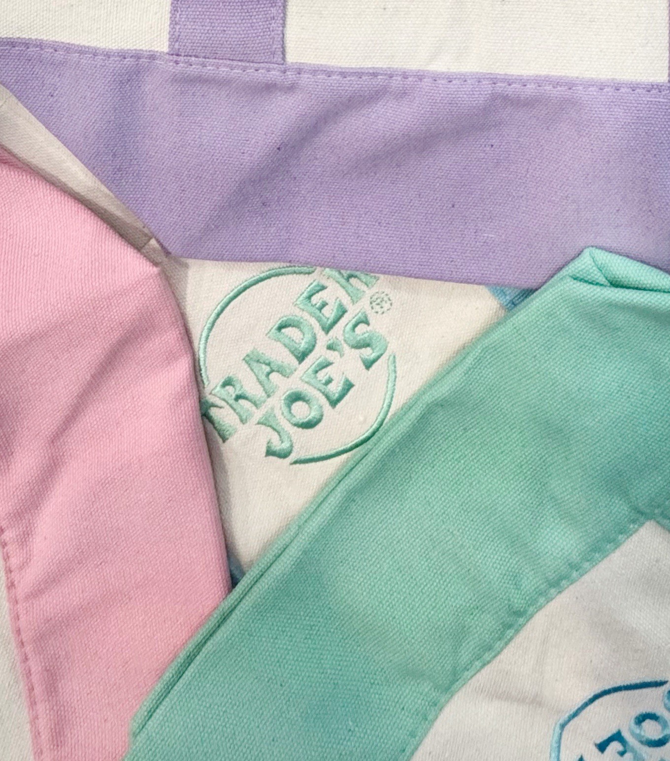 Complete Set of Four Trader Joe’s Mini Pastel Canvas Tote Bags New w/Tags
