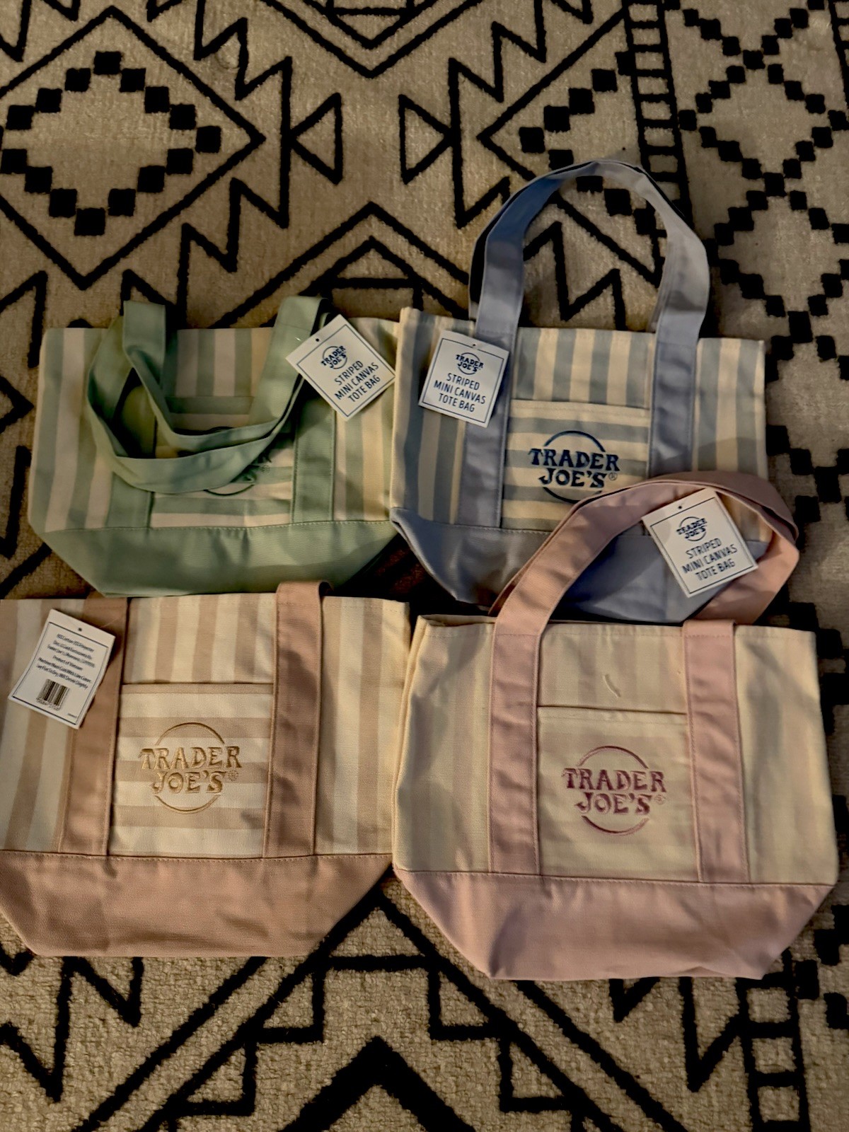 Trader Joe’s Striped Canvas Mini Tote Set of 4 Summer 2026 NEW with Tags