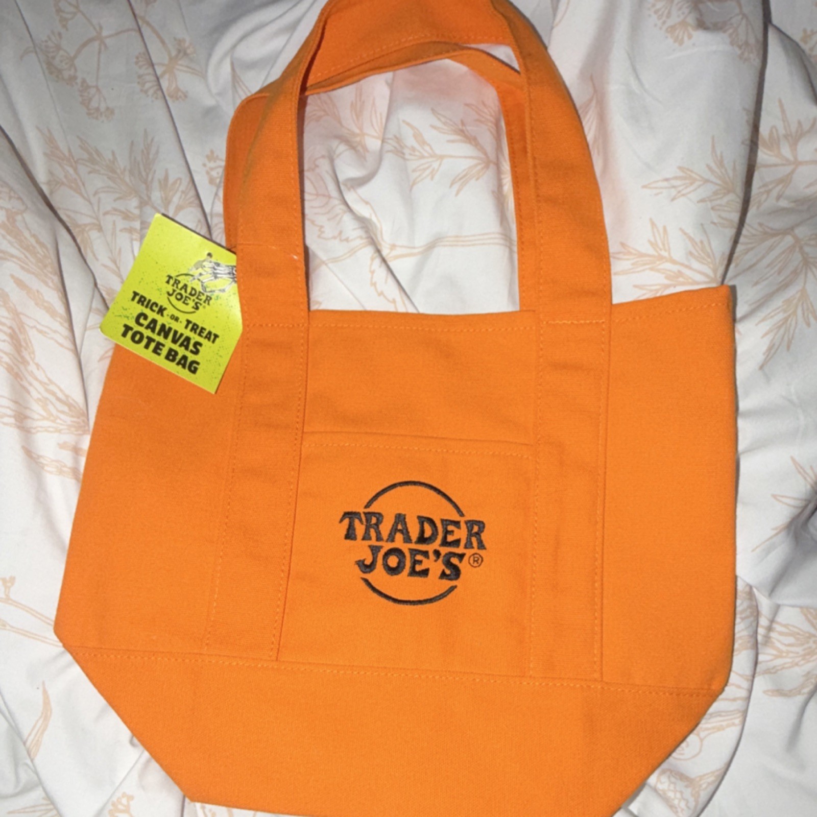 Trader Joe’s Trick or Treat Canvas Tote Bag Small Orange Cotton Polyester