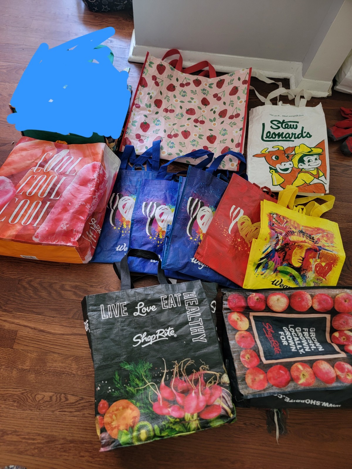 10 Pc Combo of Wegmans Reusable Shopping Tote Bags 2/With Support Liner 1 Mini