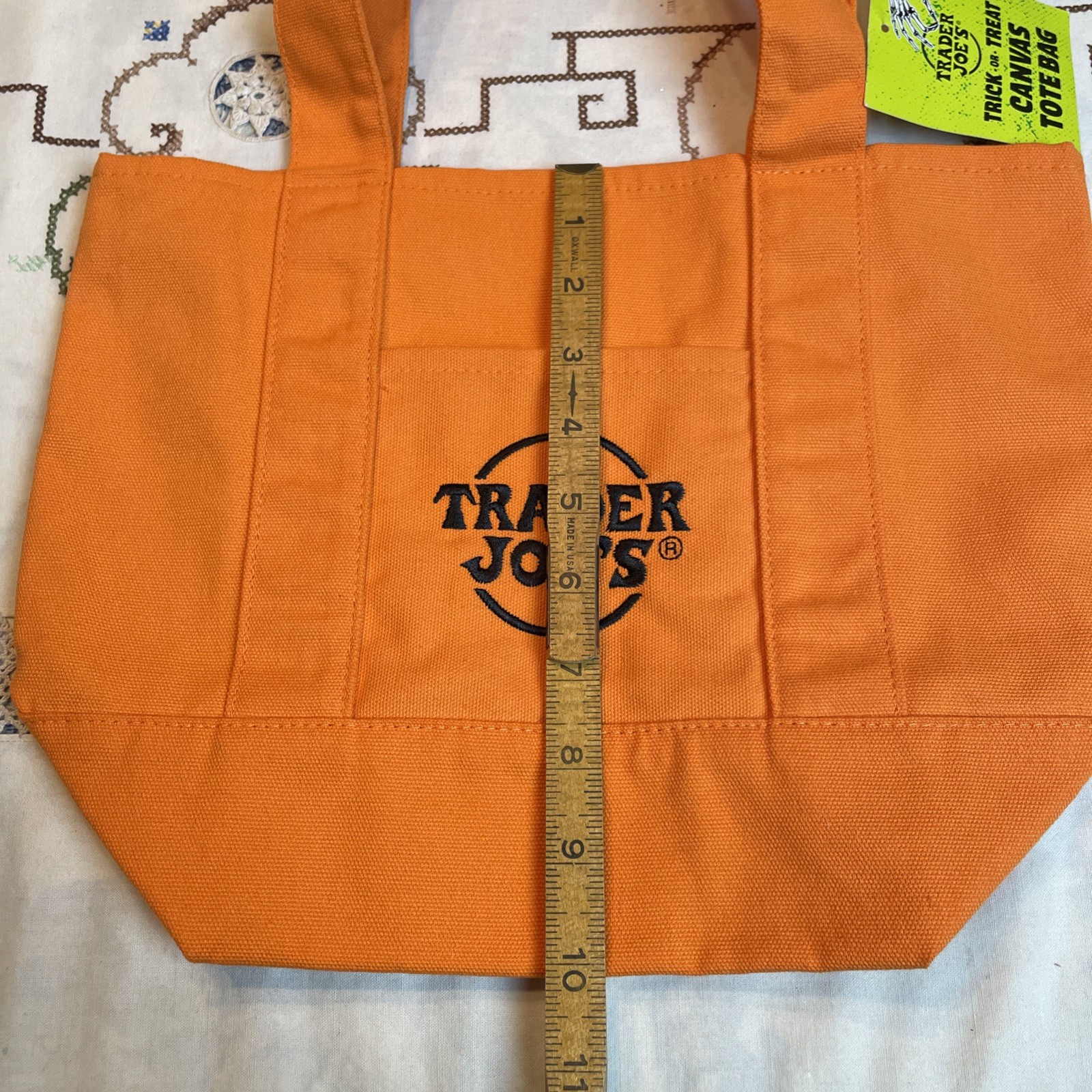 Trader Joe’s Trick or Treat Canvas Tote Bag Orange With Black Embroidery New