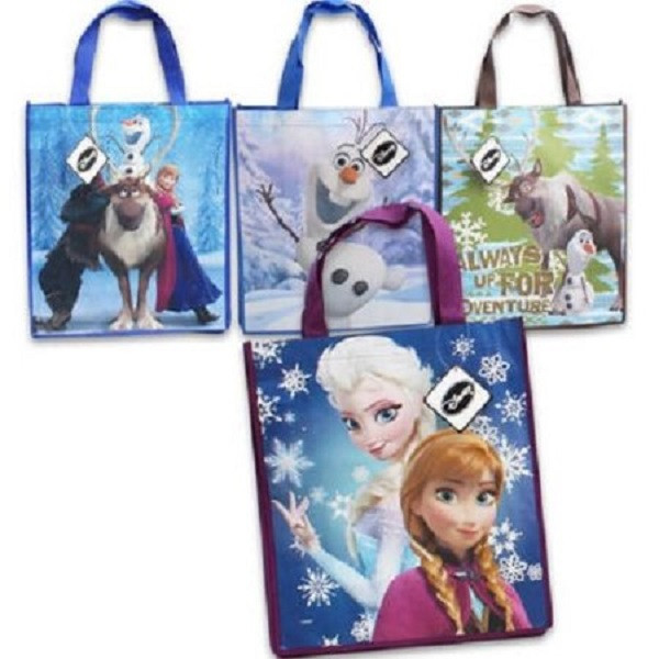New Disney FROZEN 4 pc Shopper Tote Bags 4 Designs Elsa Anna Sven Olaf Gift