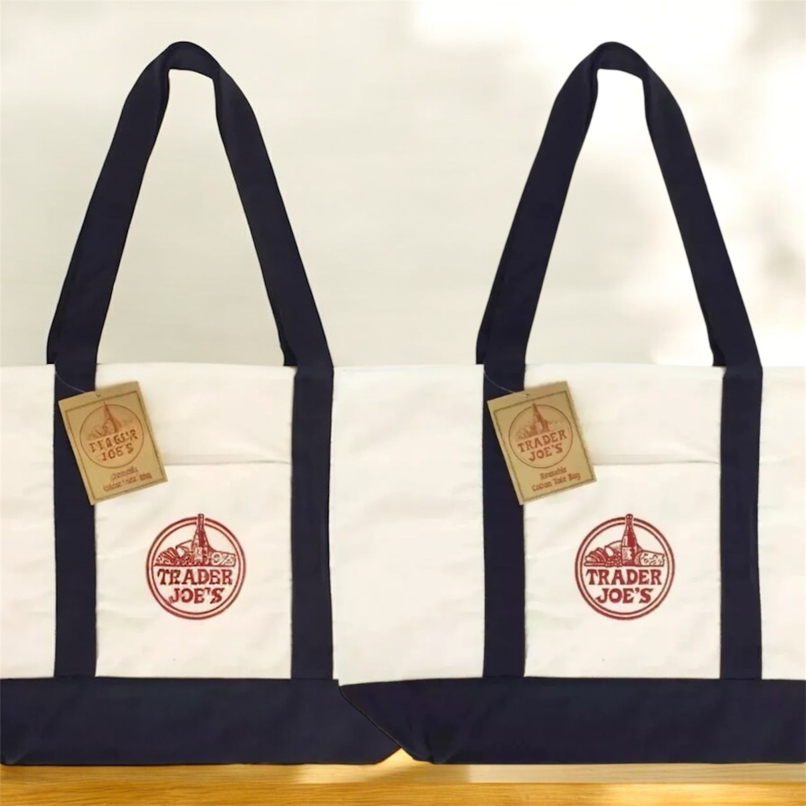 2 Trader Joe’s Bag Canvas Reusable Heavy Cotton Basic Style Shopping Navy Large