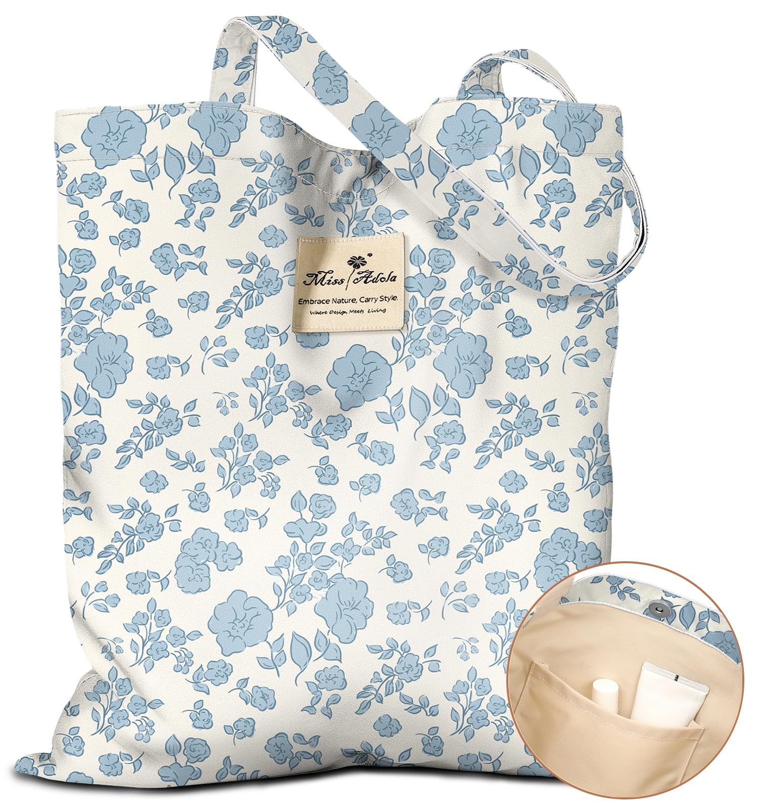 Aesthetic Tote Bag for Women – Reusable Totes with Pocket & Magnetic Buckle C…