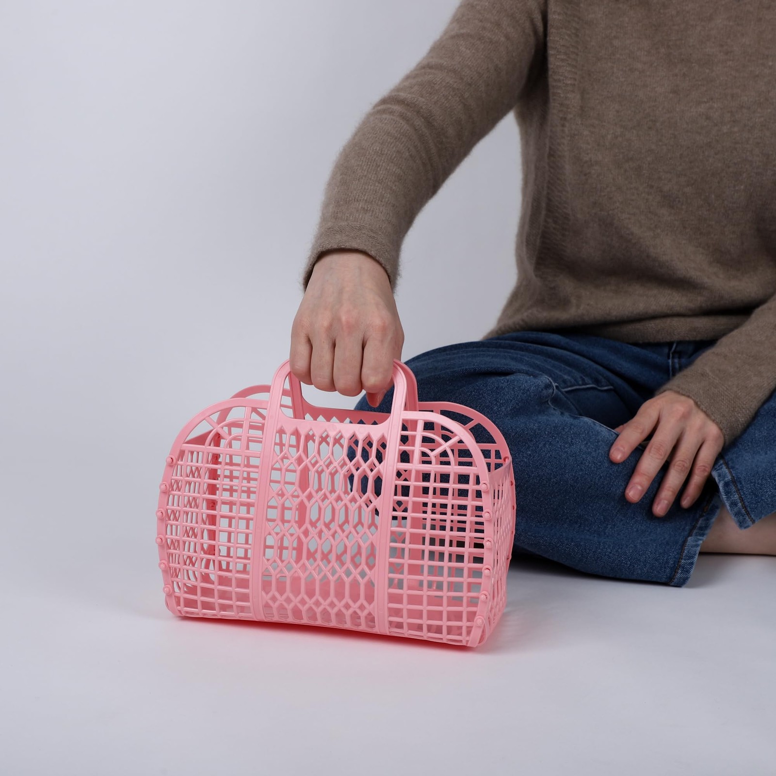 Pale Pink Mother Daughter Jelly Tote Bag Set Small Large Reusable Gift Basket