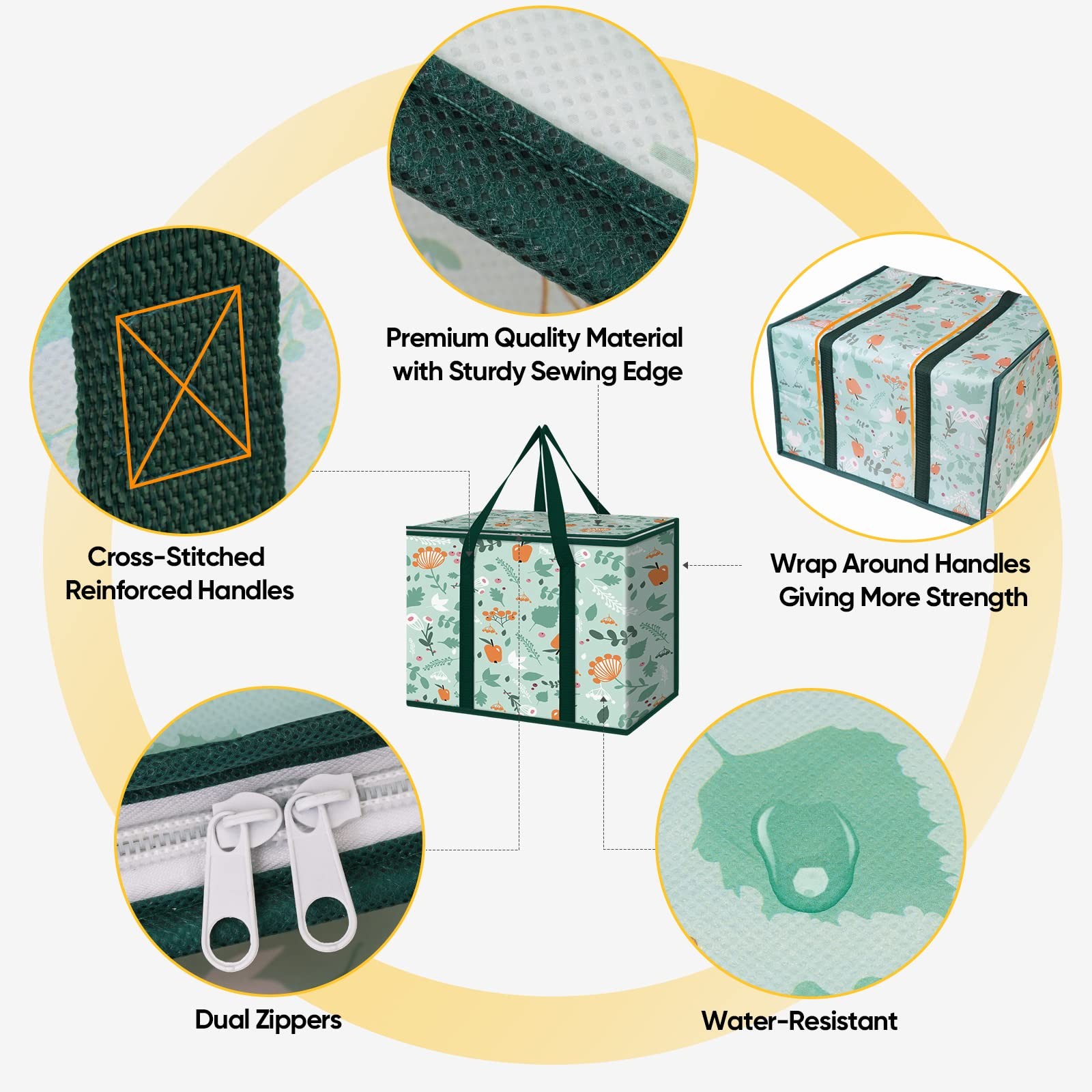 2 Pcs Insulated Reusable Grocery Bags Collapsible Cooler Heavy 16x9x13 Inch