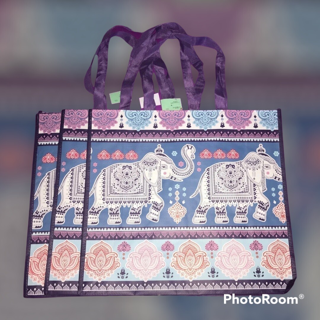 Rare BURLINGTON BEAUTIFUL ELEPHANT PURPLE REUSABLE TOTE BAG
